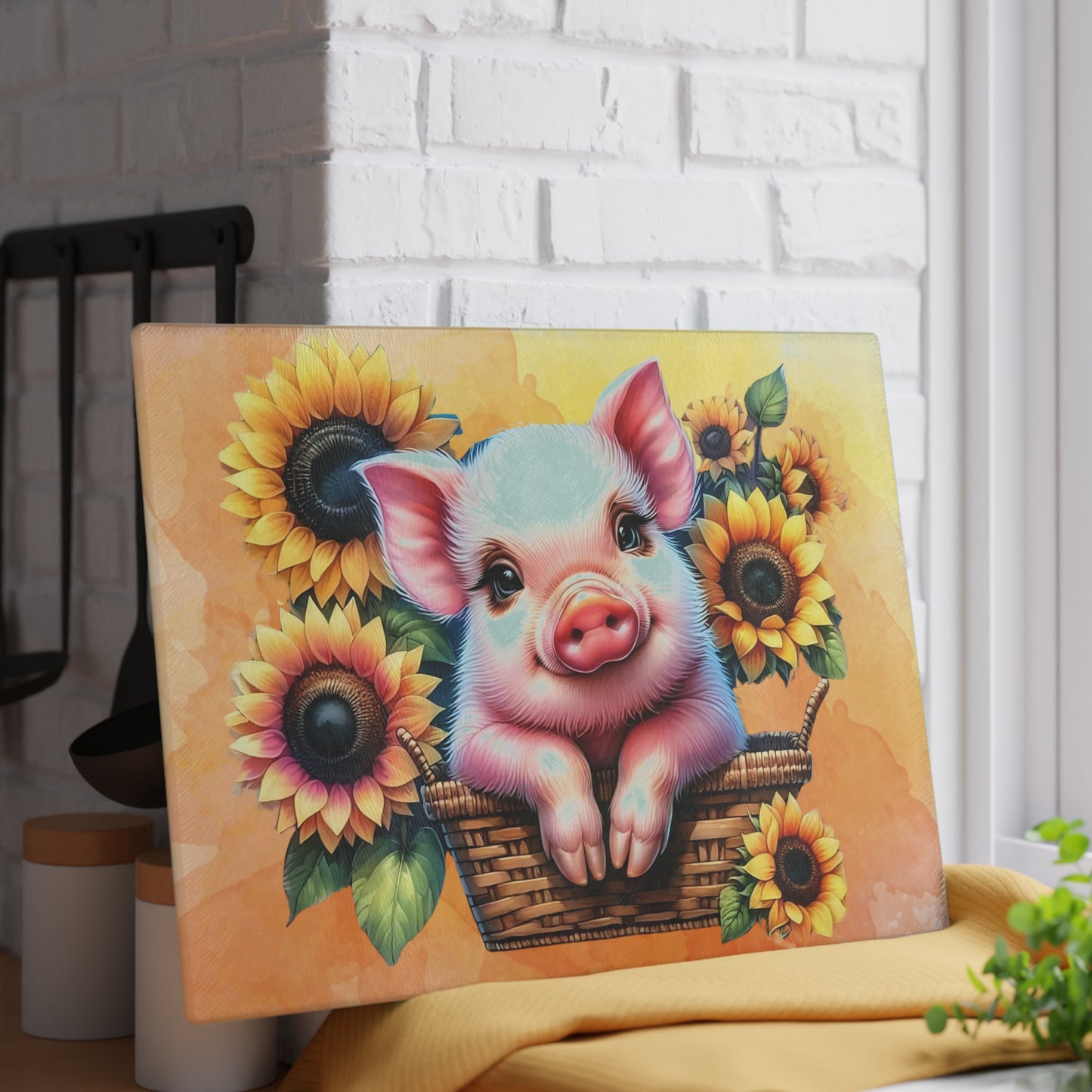 Tabla de cortar de cerdo, decoración de cerdito, regalo rústico de granja, regalo para amantes de los cerdos, tabla de cortar de vidrio, encanto campestre, decoración de cocina de granja