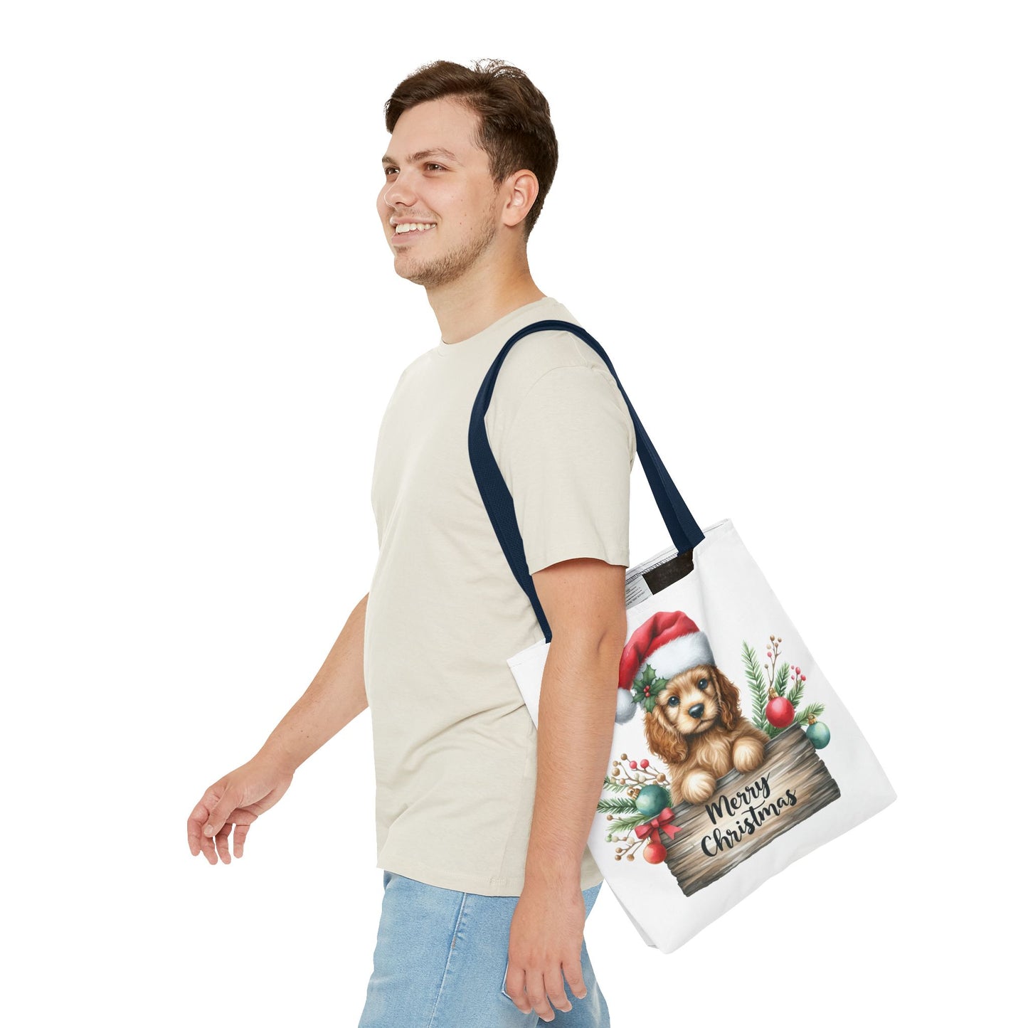 🐶 Cocker Spaniel “Merry Christmas” Tote Bag – Cozy Holiday Charm in Every Stitch 🎄