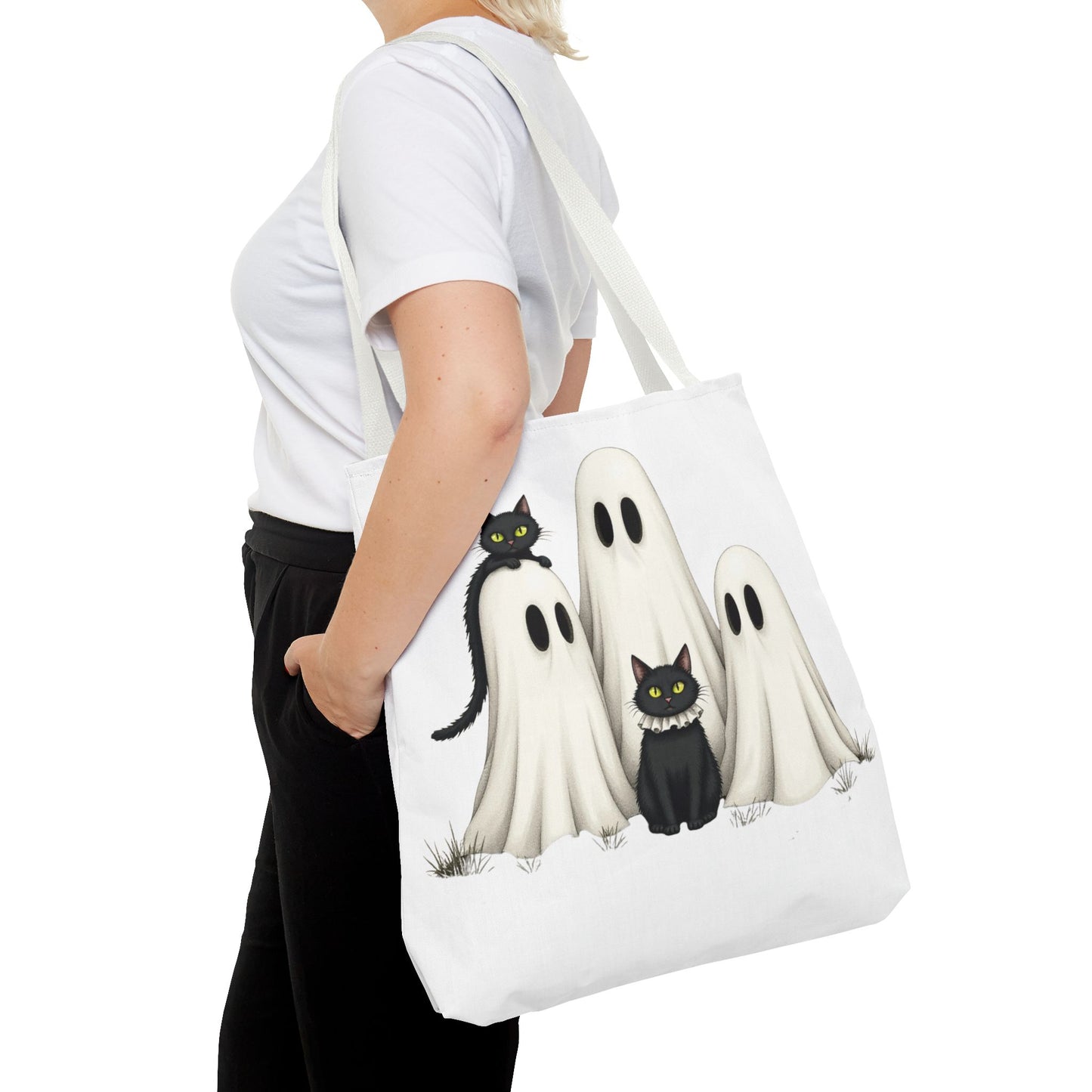 ๐โโฌ Ghosts & Black Cats Halloween Tote Bag โ Spooky Chic Retro Vibes ๐ป๐