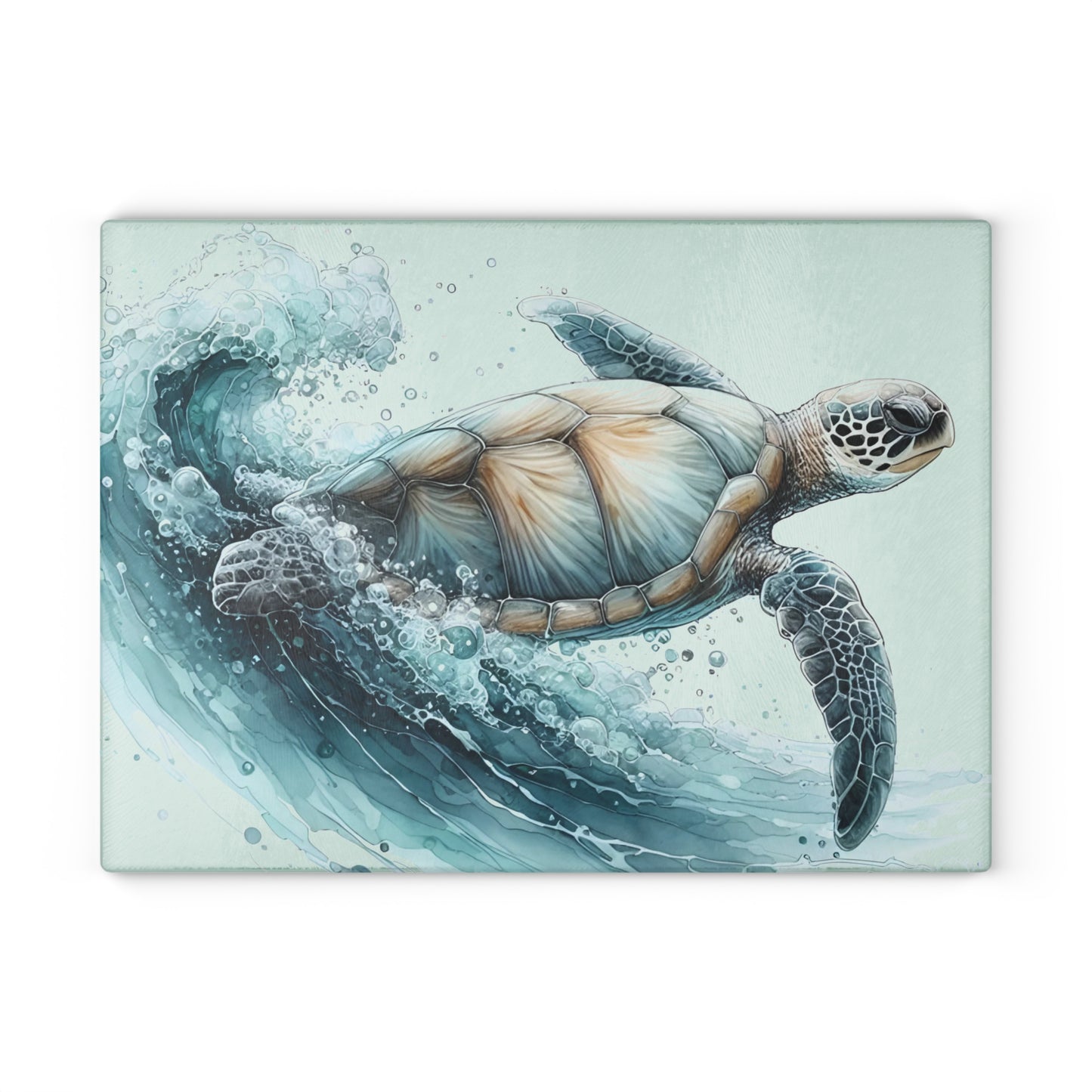 Tabla de cortar Ocean Rider con diseño de tortuga marina: elegancia costera y serena para tu cocina