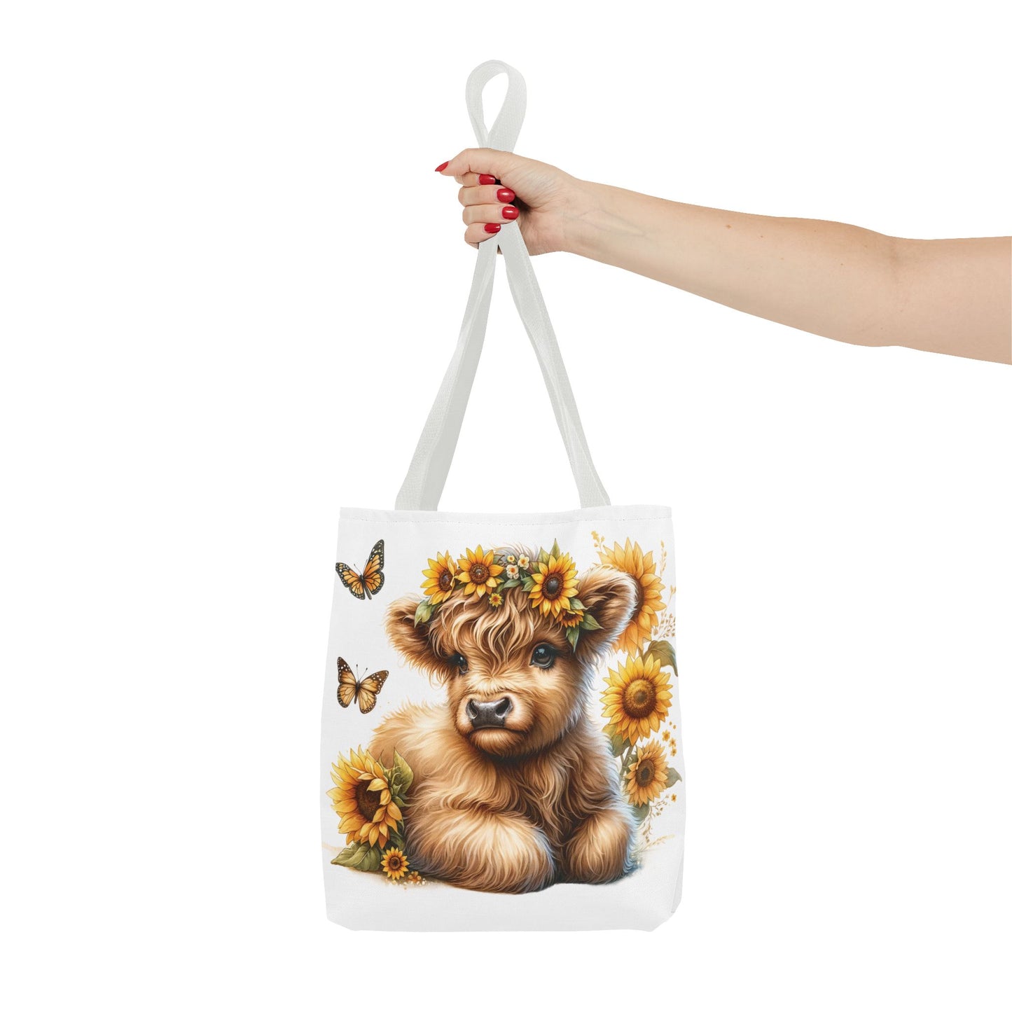 🌻 Sunflower Crown Highland Calf Tote Bag – Country Charm & Butterfly Bliss 🐮👜