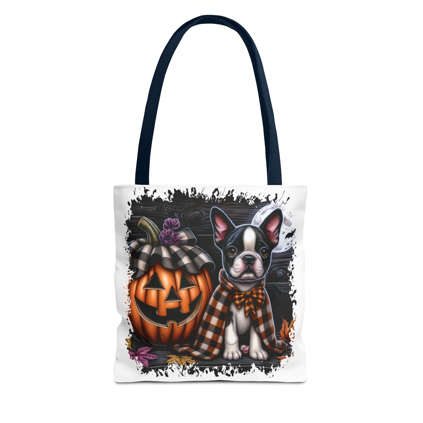 🎃 Boston Terrier Halloween Tote Bag – Spooky Cute with Plaid Style 🐾🖤👜
