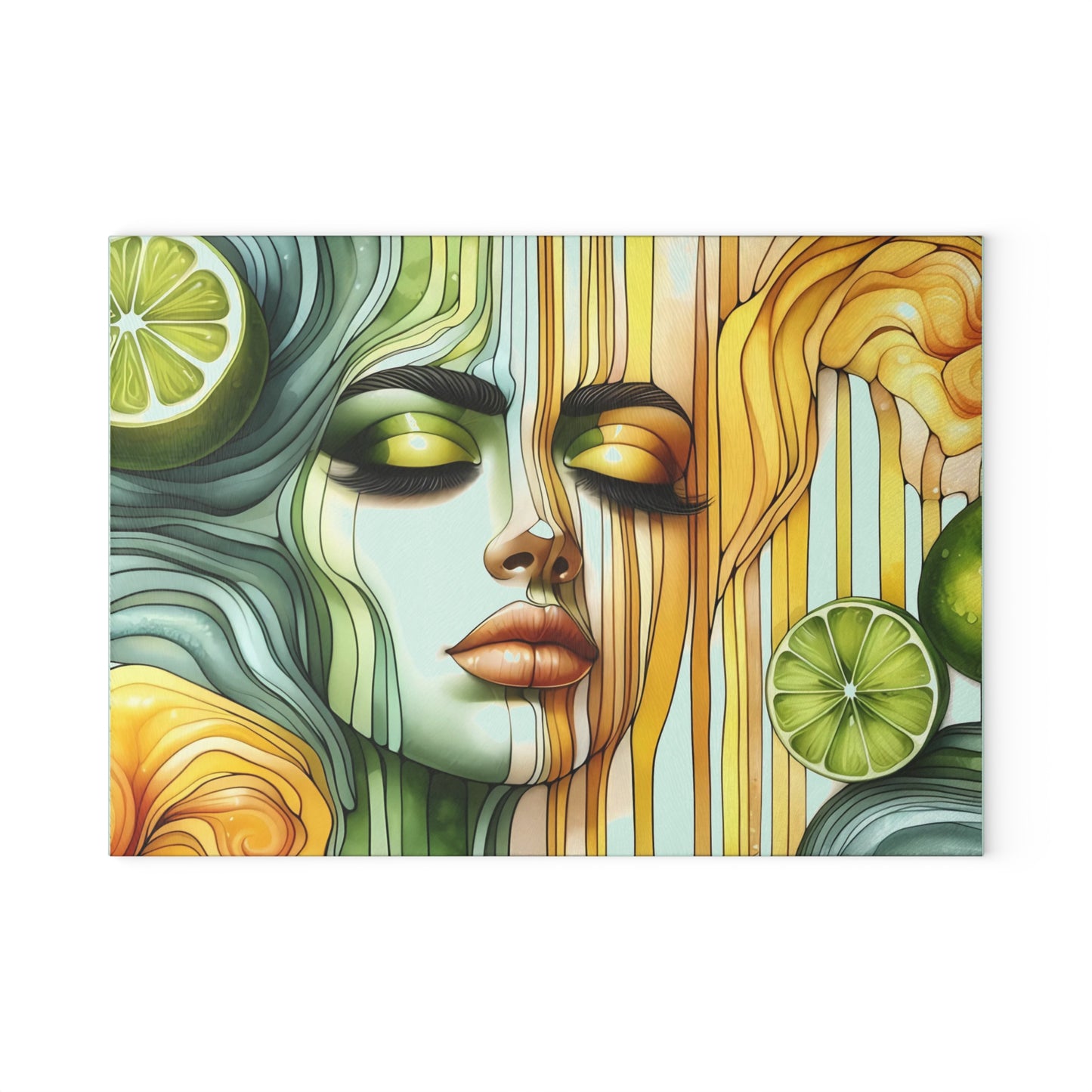 Tabla de cortar de vidrio con diseño de diosa de limón y lima: audaz, hermosa y refrescantemente única