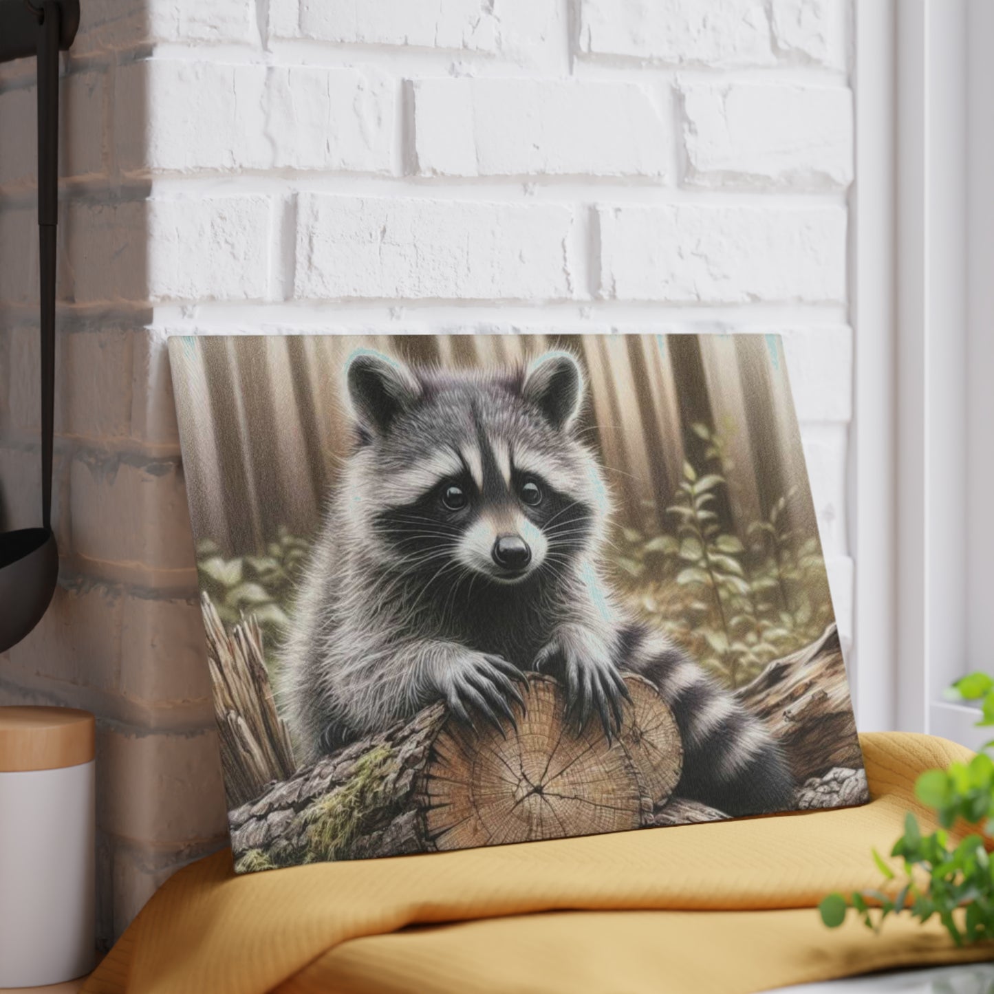 Tabla de cortar con diseño de mapache curioso: el encanto rústico se fusiona con la fantasía del bosque
