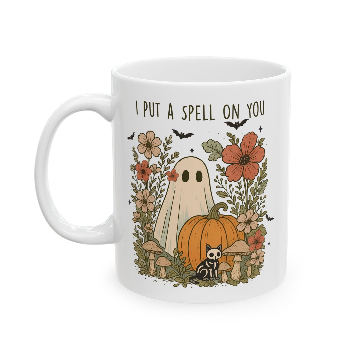 🎃 "I Put a Spell on You" Halloween Mug – Ghostly Charm with Autumn Blooms 👻🍄