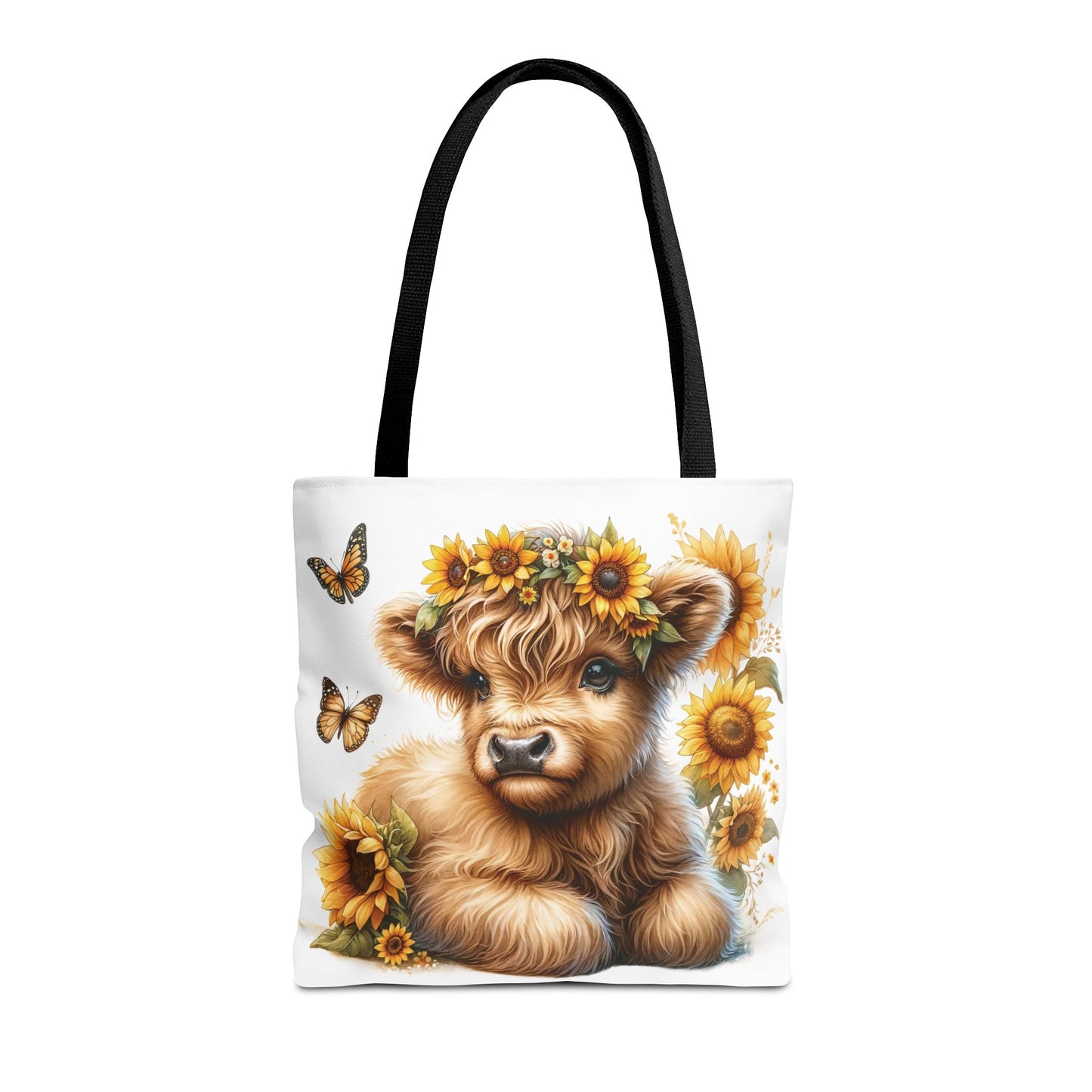🌻 Sunflower Crown Highland Calf Tote Bag – Country Charm & Butterfly Bliss 🐮👜