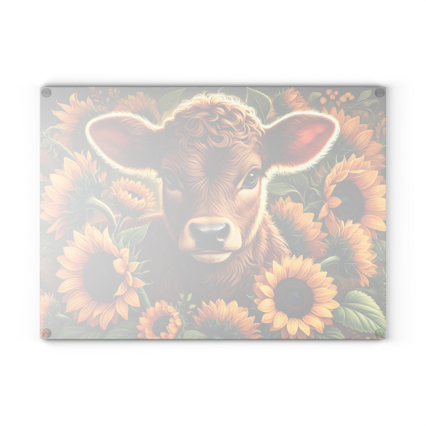 🌻 Sunflower Calf Cutting Board – Golden Blooms & Country Charm for Your Kitchen