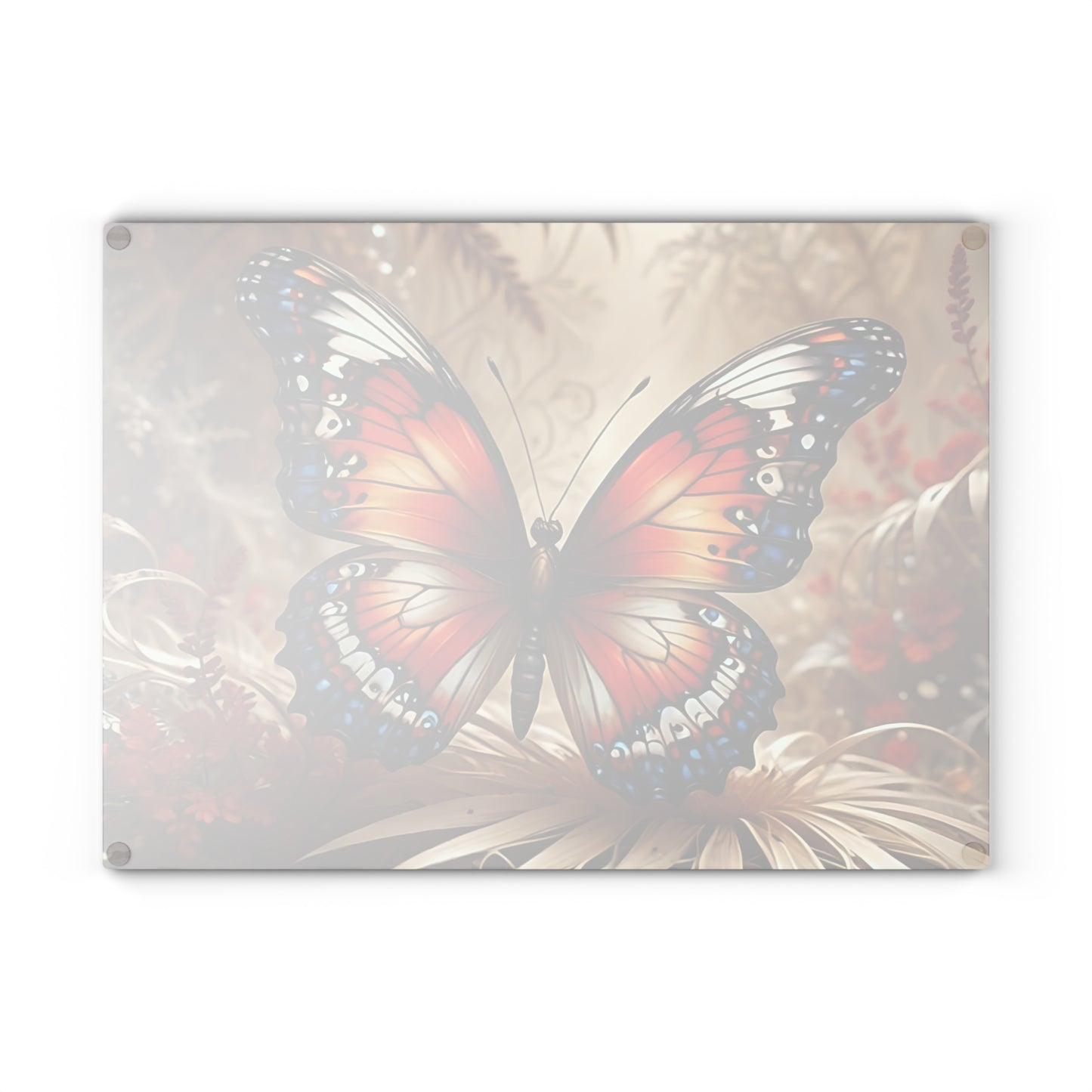 Hermosa tabla de cortar de vidrio con forma de mariposa, decoración de mariposas, tabla de cortar, decoración de cocina, arte de cocina, tabla para servir, regalo de pavo real, regalo de mariposa, tabla de cortar floral