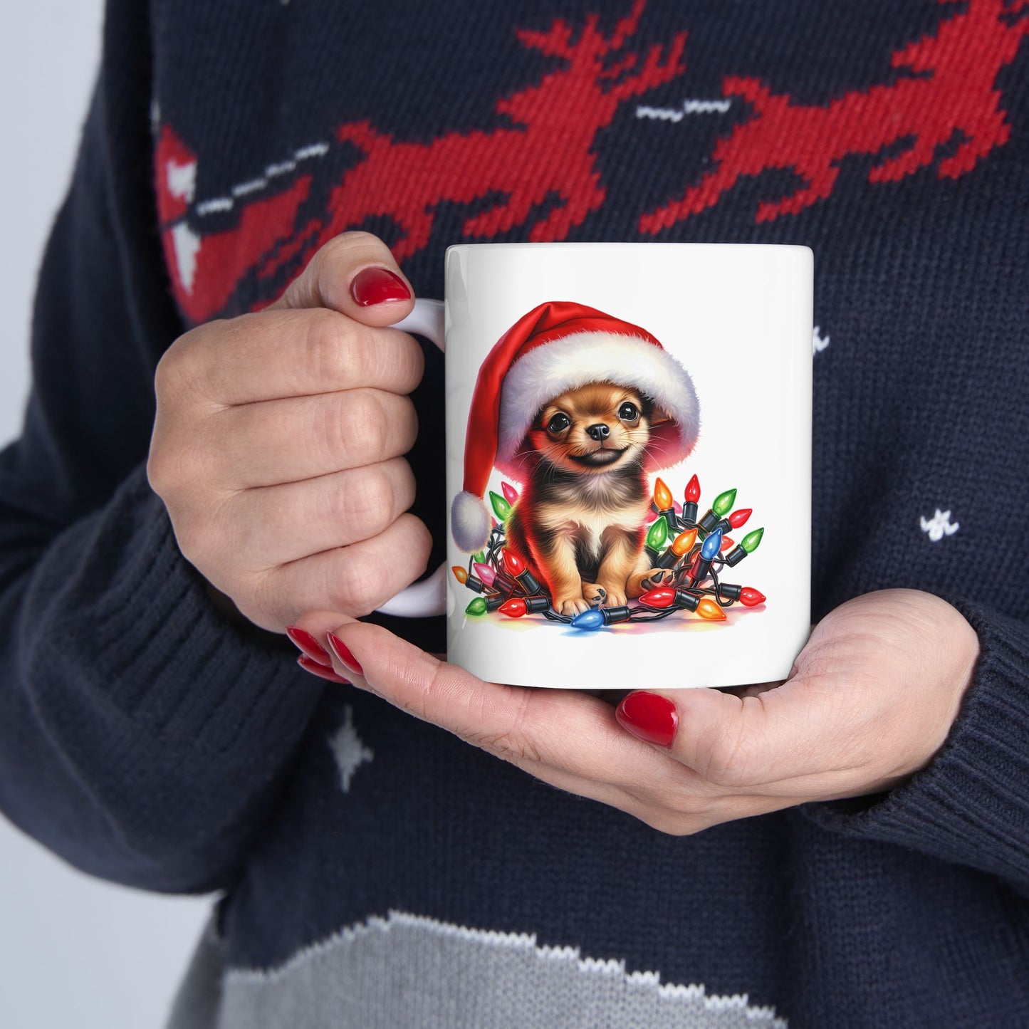 🎄 Chihuahua Christmas Lights Mug – Festive Pup Joy in Every Sip! 🐾☕