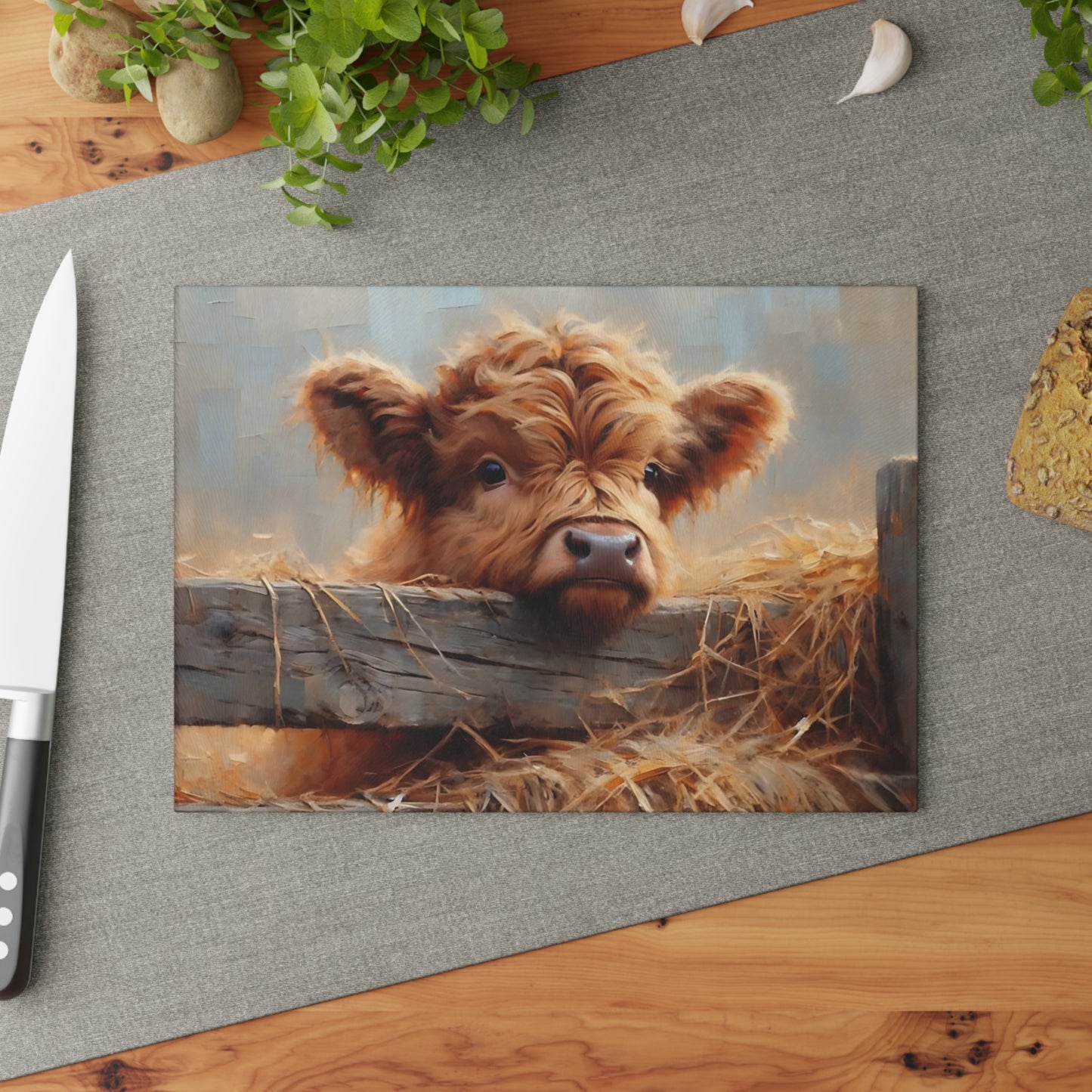 🐮 Rustic Highland Calf Cutting Board – Farmhouse Charm with a Cozy Country Feel
