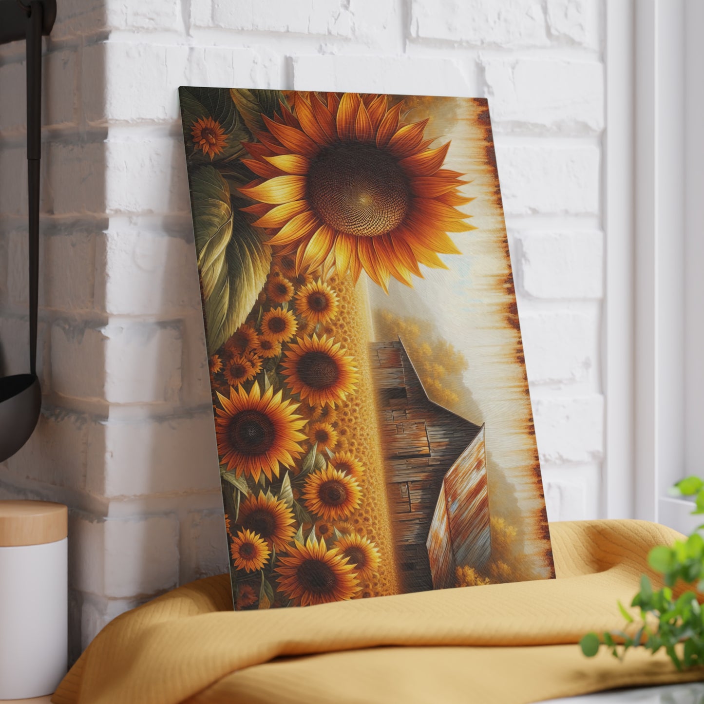 🌻🏡 Rustic Sunflower Barn Cutting Board – Timeless Farmhouse Elegance for Your Kitchen 🌾