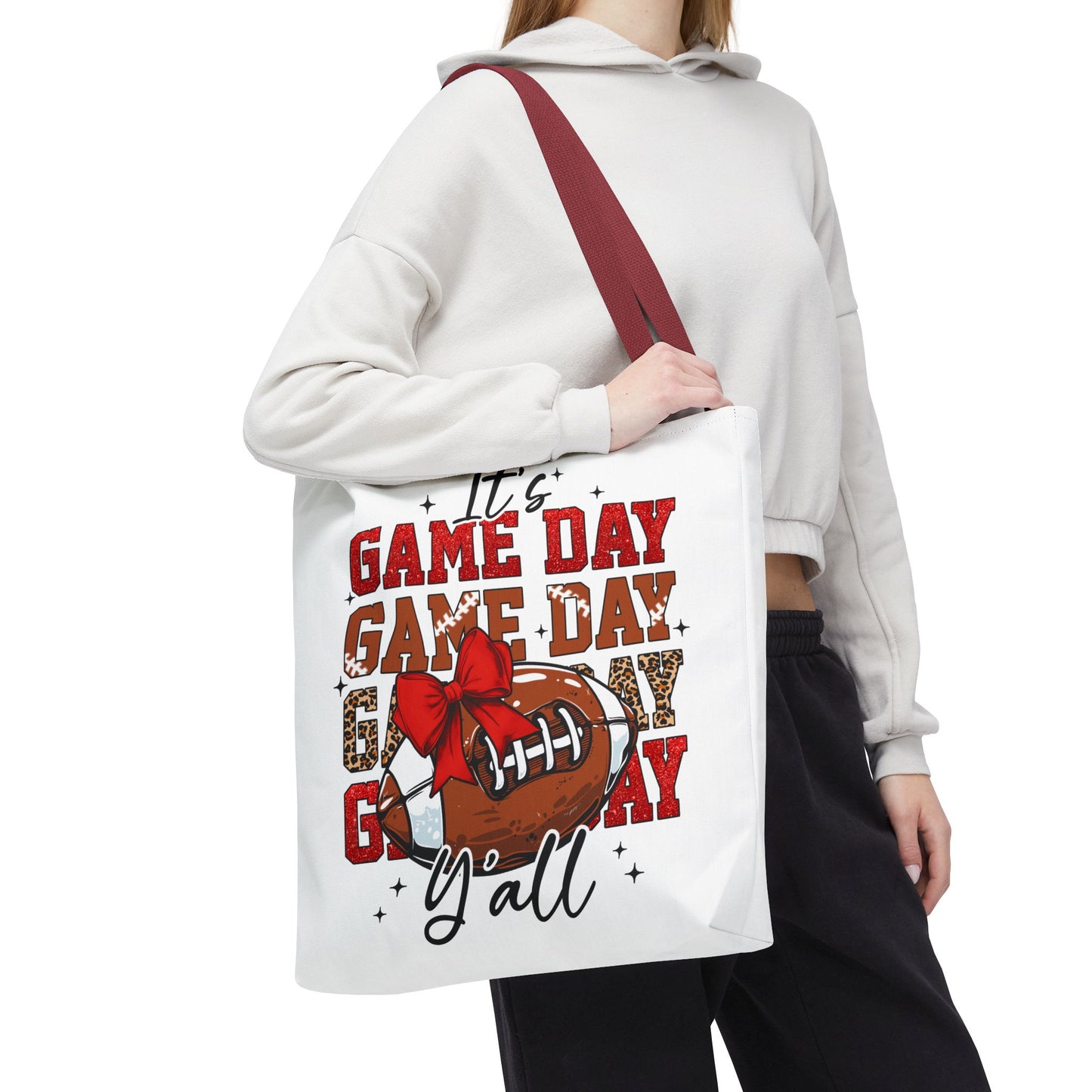 🏈 Game Day Red Bow Football Tote Bag – Sporty, Stylish, and Ready for Kickoff 🎀👜