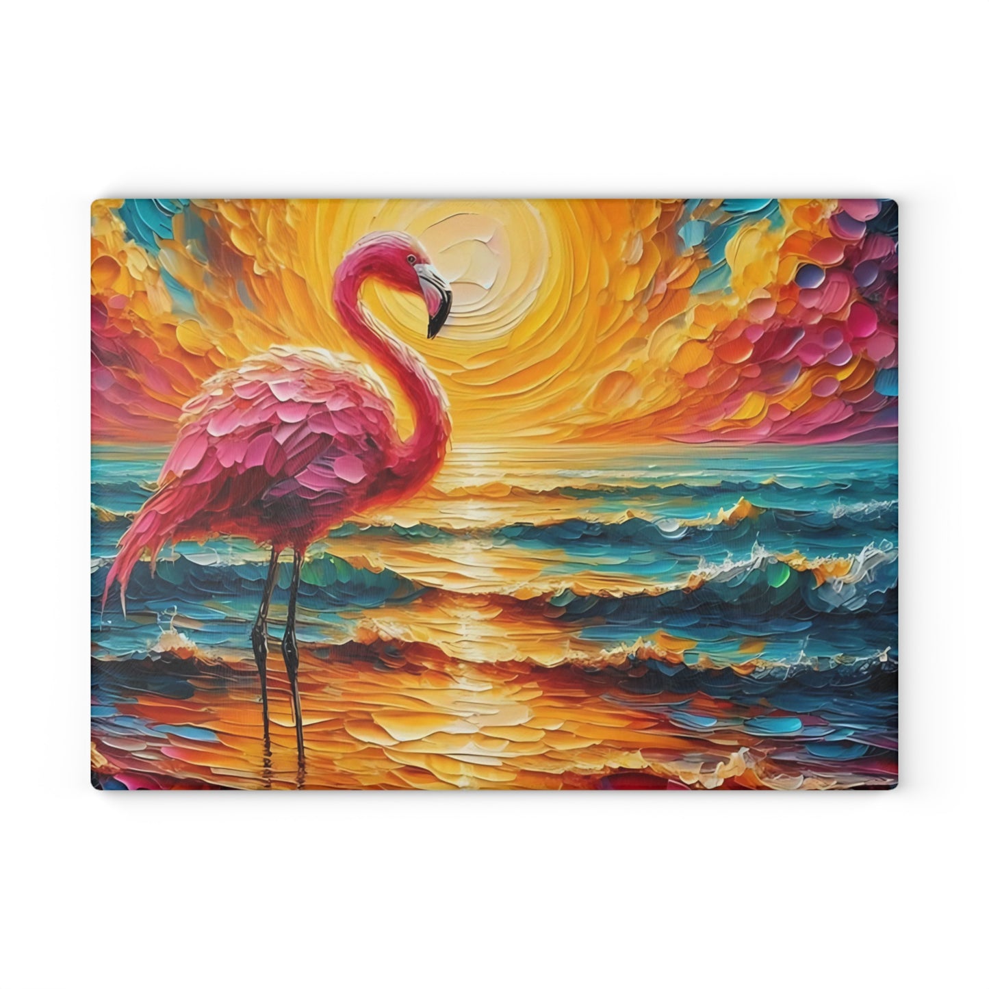 Tabla de cortar - Tabla de cortar de vidrio templado con diseño de flamenco rosa y atardecer en la playa, tabla de charcutería, tabla de cortar, regalo de inauguración de la casa, tabla de cortar personalizada, rústica
