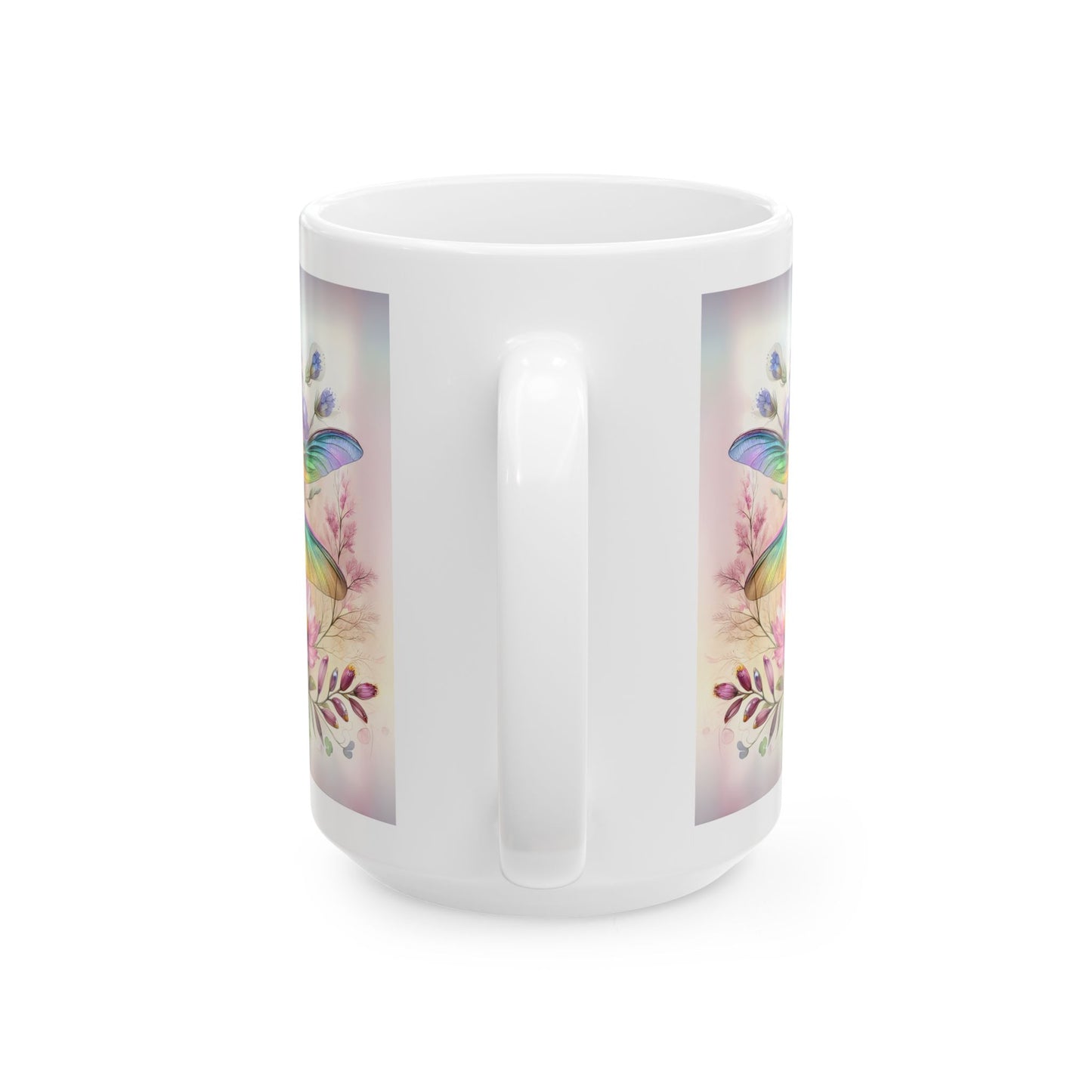 Libélula arcoíris y jardín de flores silvestres: envoltorio floral para tazas para amantes de la naturaleza ☕
