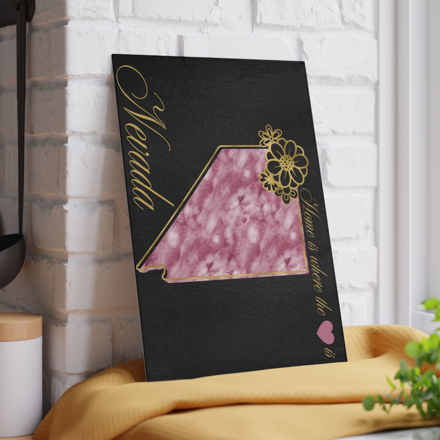 🩷 Nevada State Floral Cutting Board – Watercolor Rose Marble with Golden Script Elegance