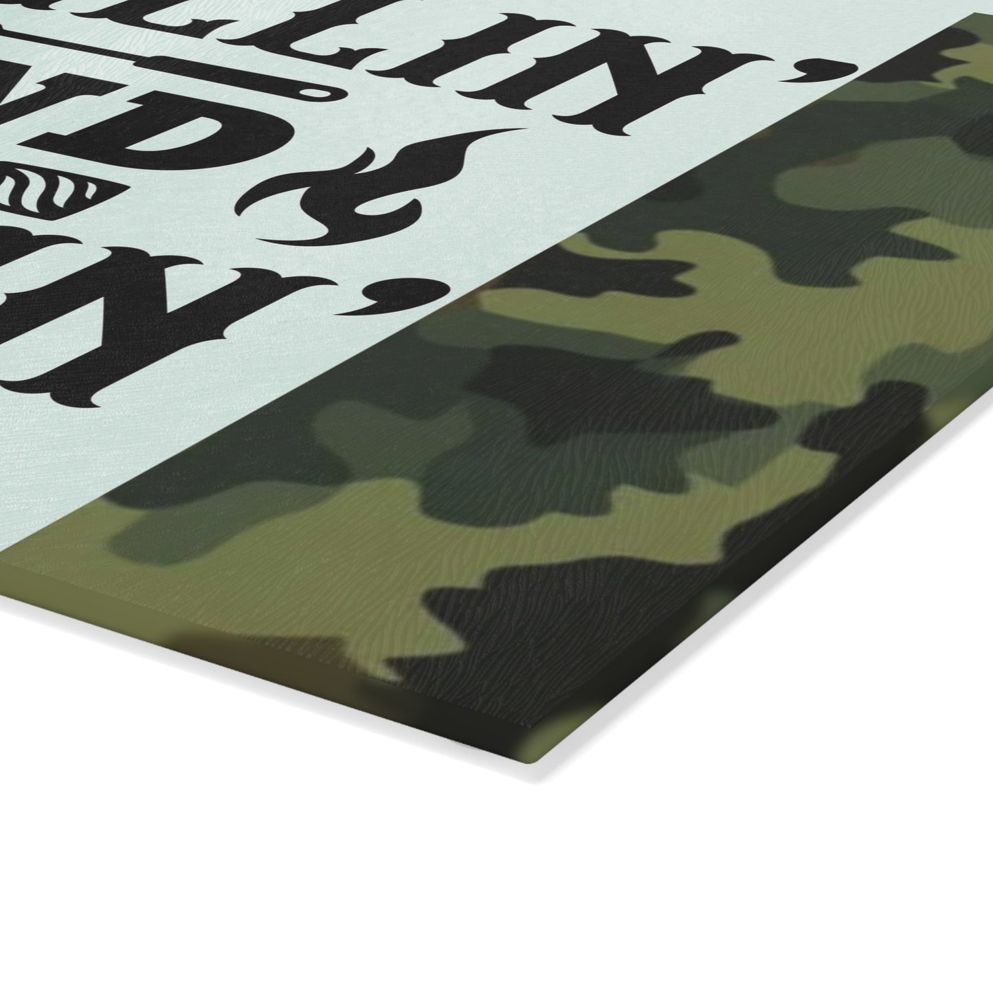 🔥 GRILLIN AND CHILLIN Glass Cutting Board – Camouflage BBQ Prep Style 🍔