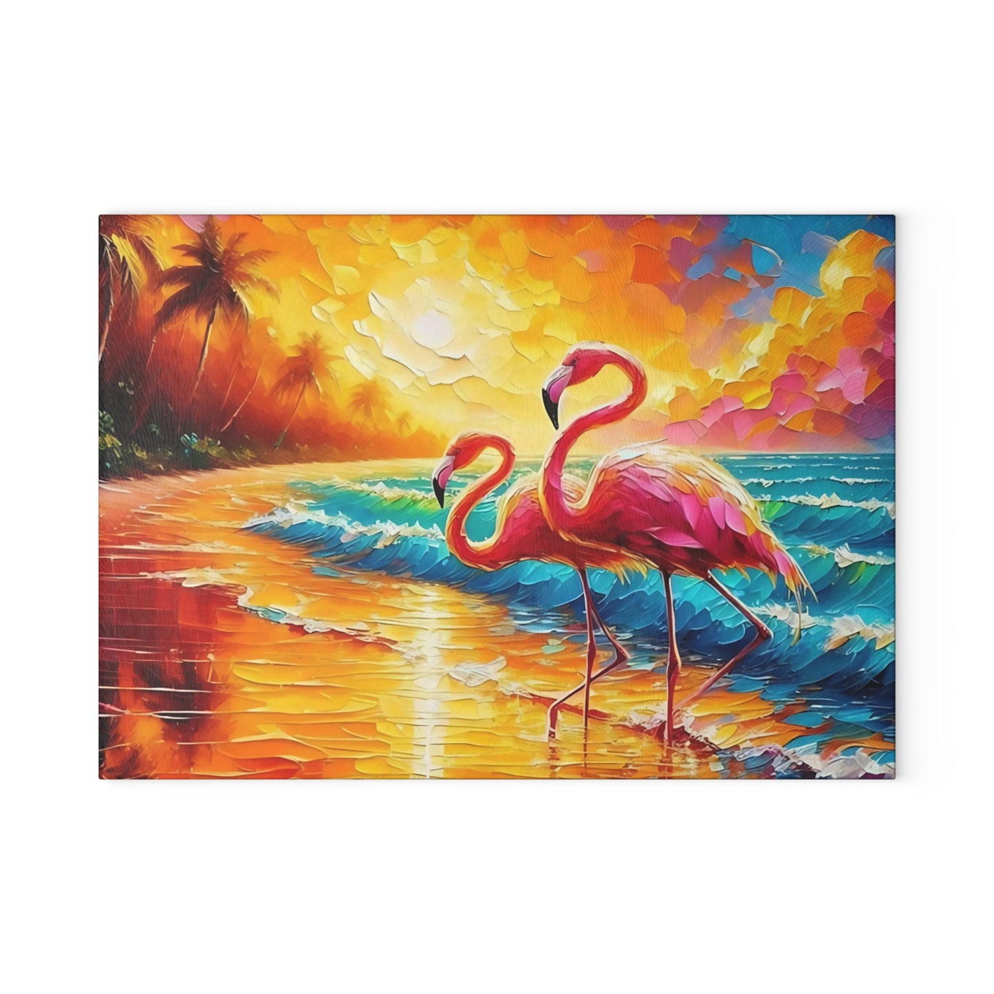Tabla de cortar - Tabla de cortar de vidrio templado con diseño de flamenco rosa y atardecer en la playa, tabla de charcutería, tabla de cortar, regalo de inauguración de la casa, tabla de cortar personalizada, rústica