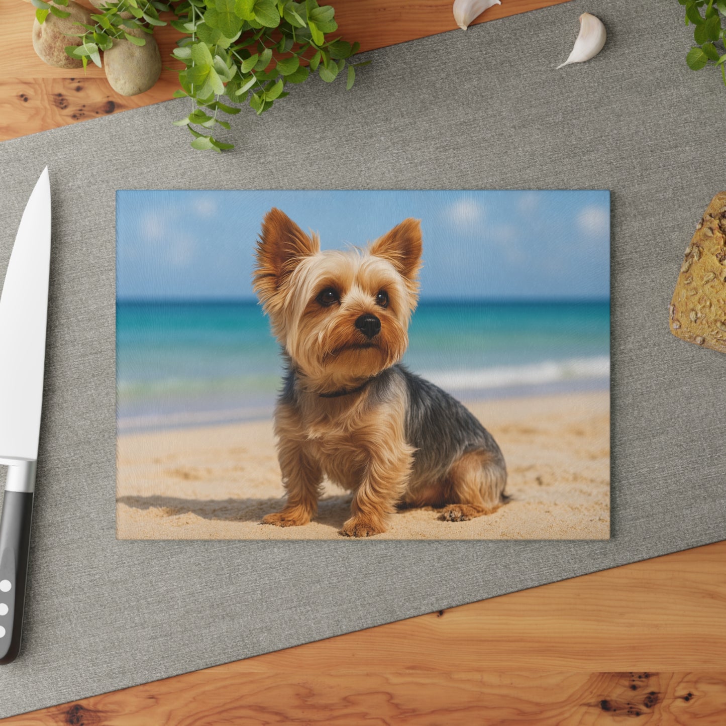 🐾🌊 Yorkie at the Beach Cutting Board – Coastal Charm for Dog Lovers 🐕