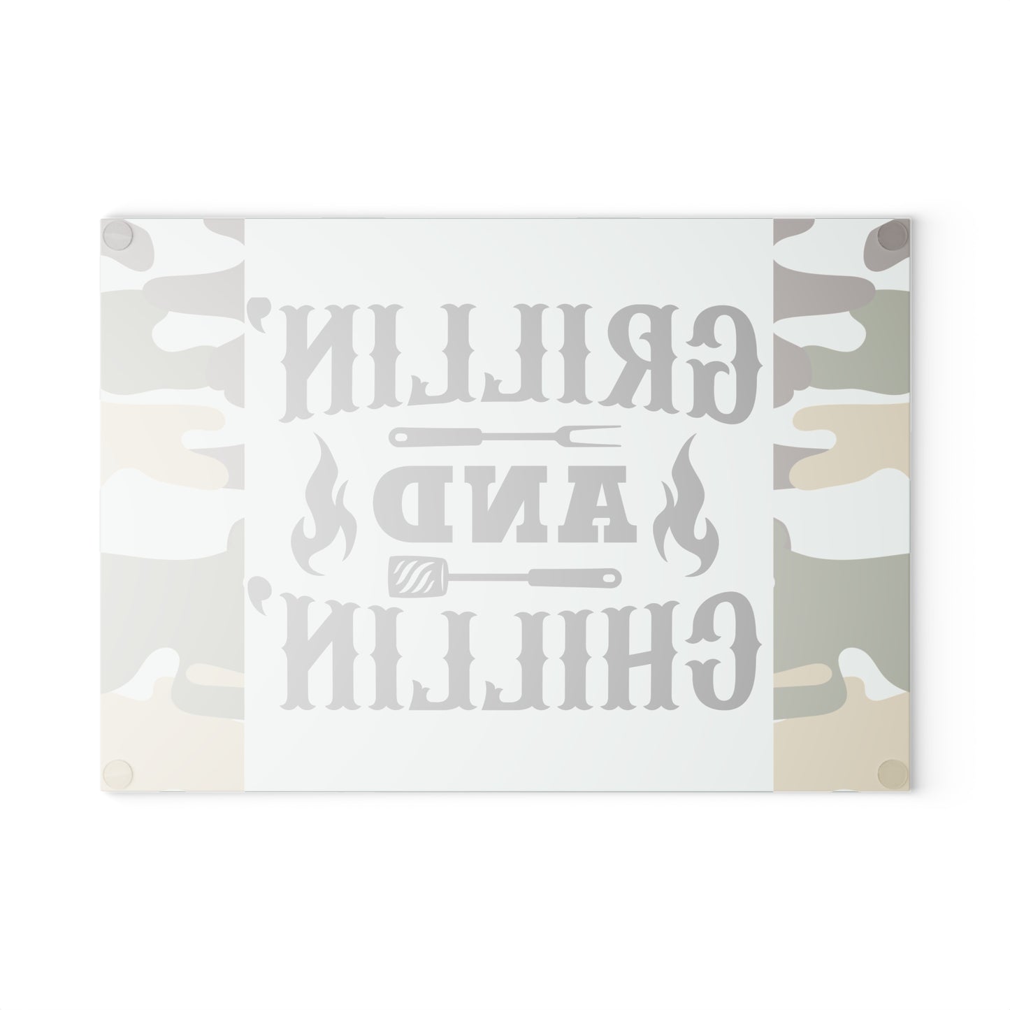 Tabla de cortar de vidrio GRILLIN AND CHILLIN – Estilo camuflaje para preparar barbacoa 🍔