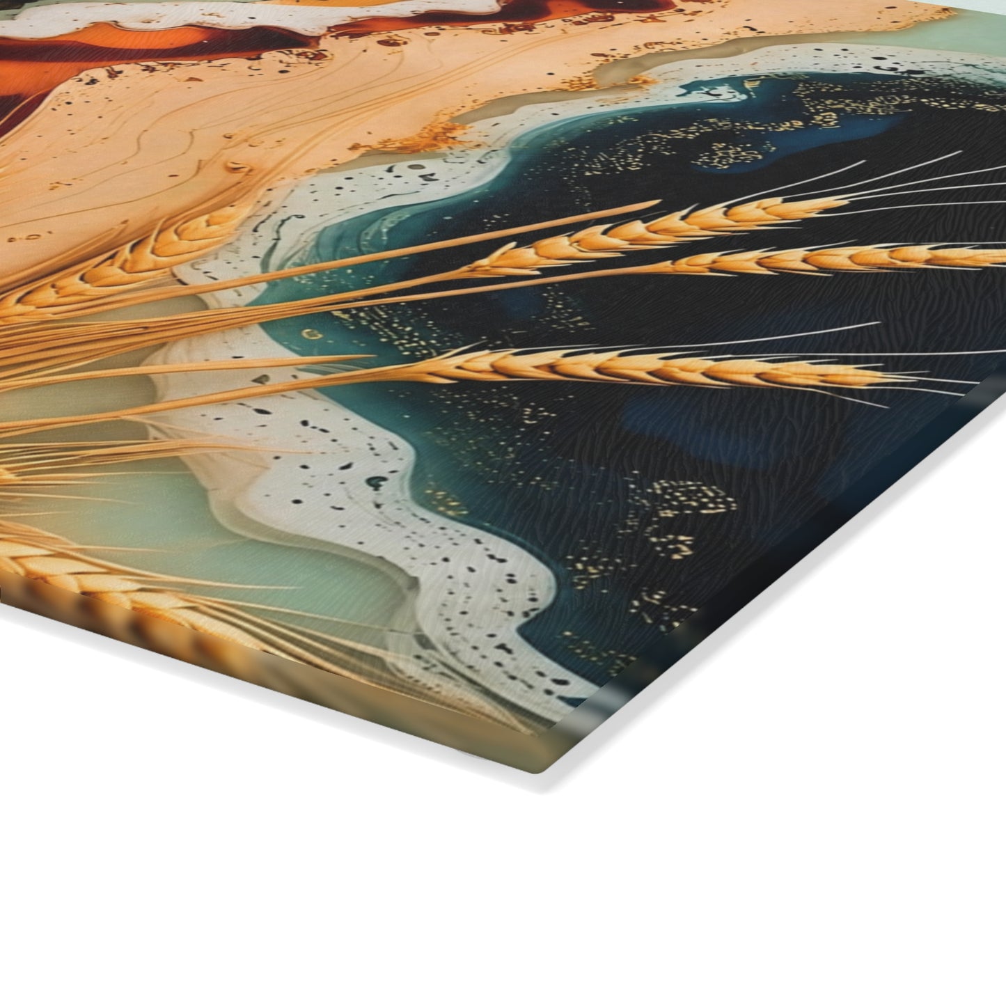 Personalized Wood & Resin Style Glass Cutting Board (Faux Wood & Epoxy Design – Tempered Glass)
