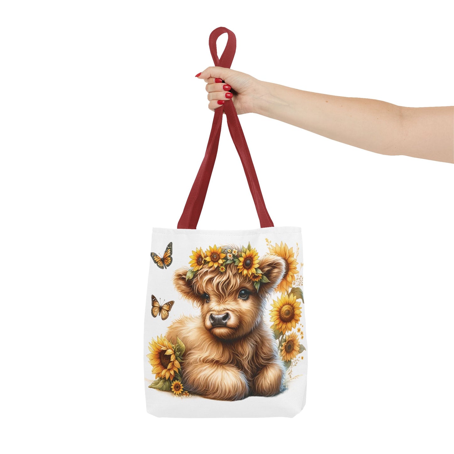 🌻 Sunflower Crown Highland Calf Tote Bag – Country Charm & Butterfly Bliss 🐮👜