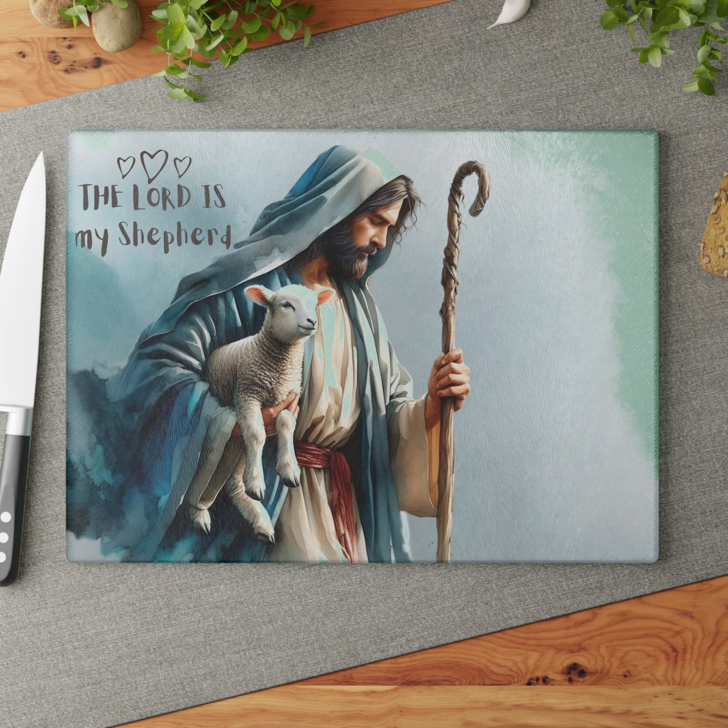 Tabla de cortar de Jesús, tabla de cortar de vidrio templado, tabla de charcutería, tabla de cortar, regalo de inauguración de la casa, tabla de cortar personalizada