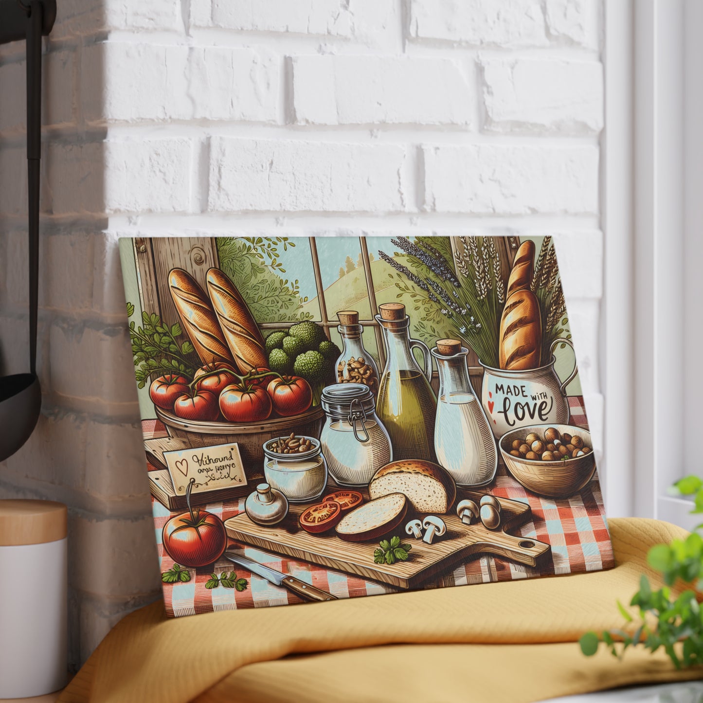 Tabla de cortar de cocina con ingredientes frescos de granja: un toque rústico para tu espacio culinario