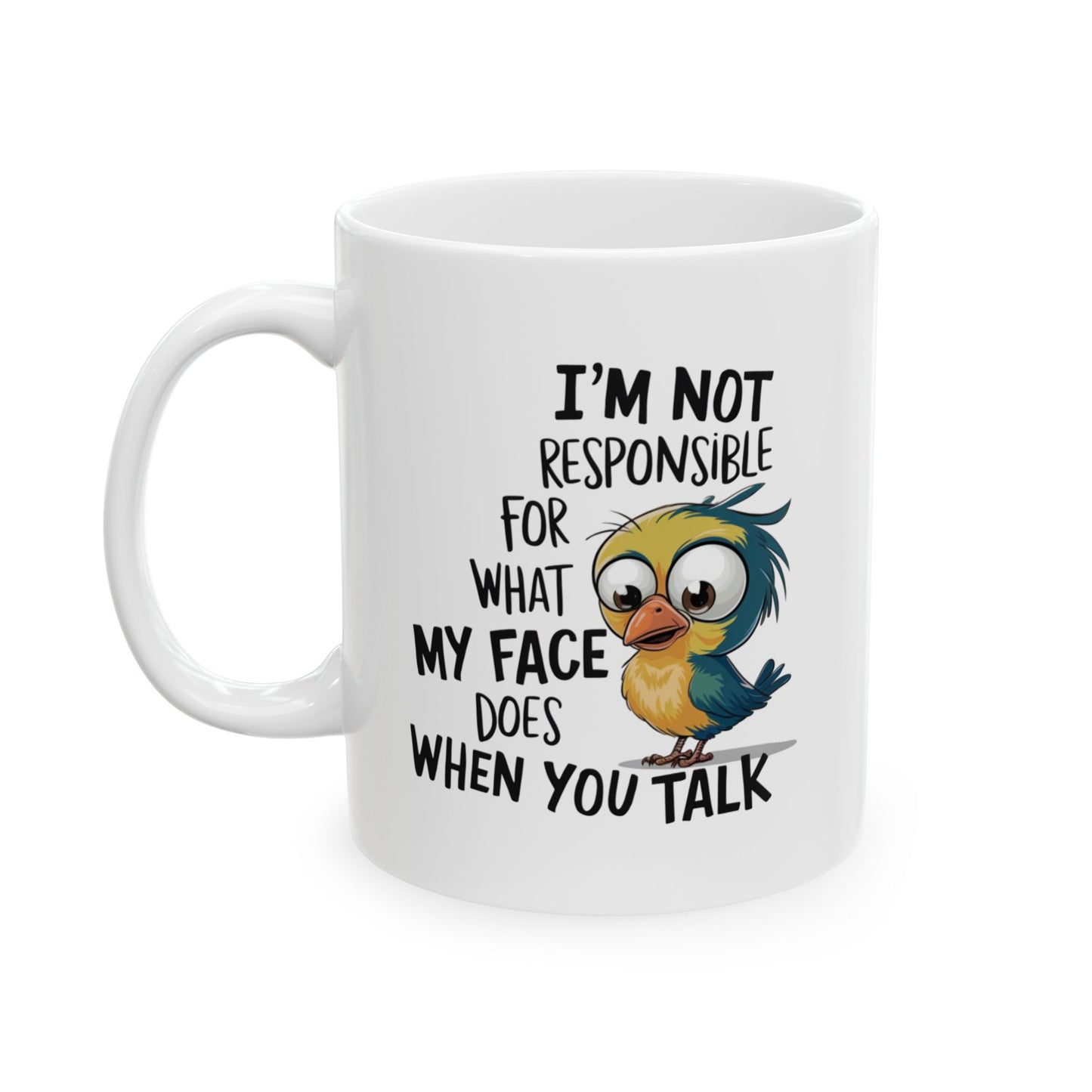🐦 No soy responsable de lo que hace mi cara – Taza de café con pájaro divertido 🐤