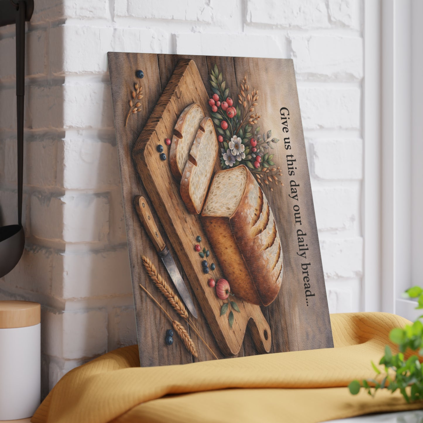 Rustic Artisan Bread Glass Cutting Board – Farmhouse Kitchen Artwork