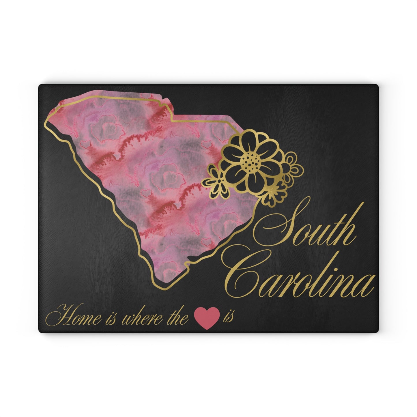 🌺 South Carolina Floral State Cutting Board – Southern Grace in Rose & Gold 🌸