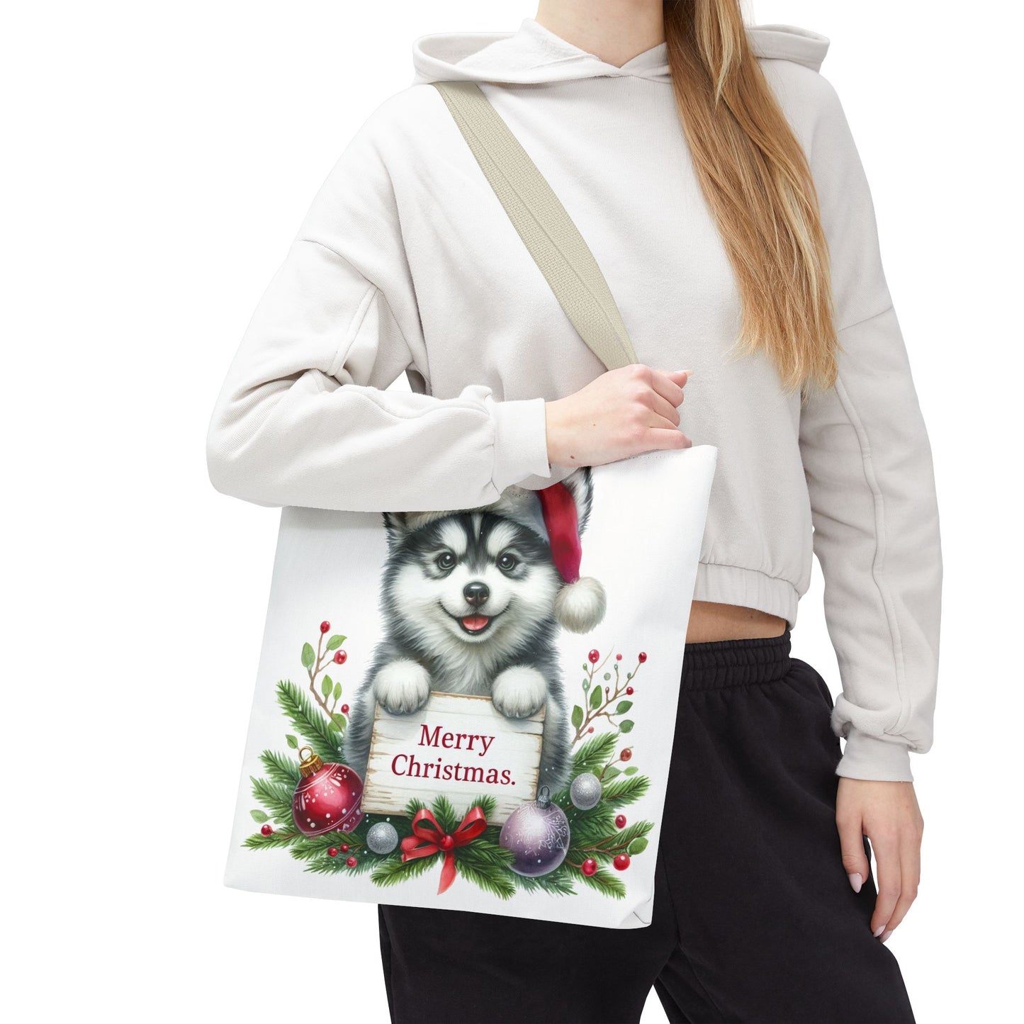 🎁 Husky “Merry Christmas” Tote Bag – Holiday Cuteness You Can Carry 🎄