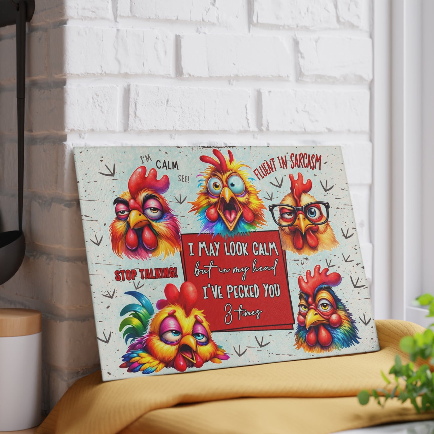 Sarcastic Chicken Glass Cutting Board – Funny Attitude Kitchen Decor Gift