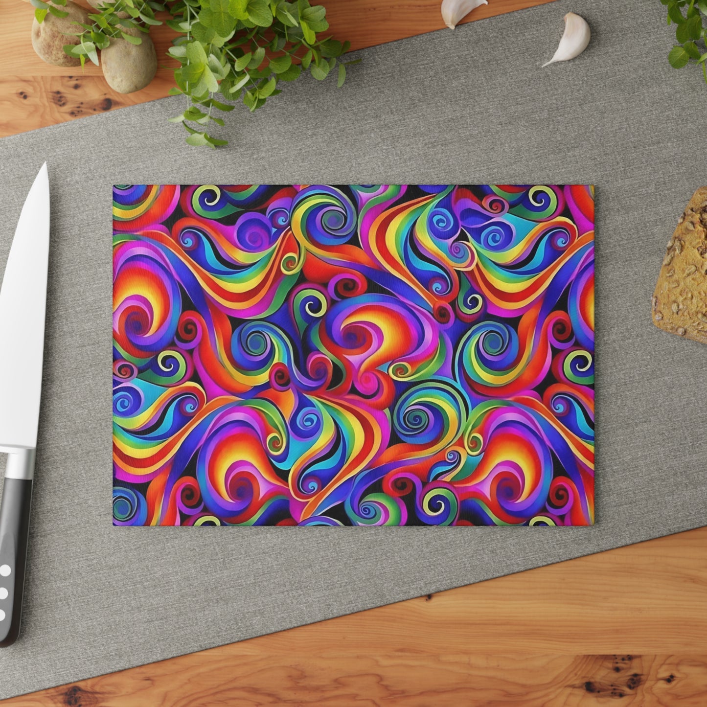 🌈 Rainbow Swirl Cutting Board – Bold Abstract Color Splash for Your Kitchen