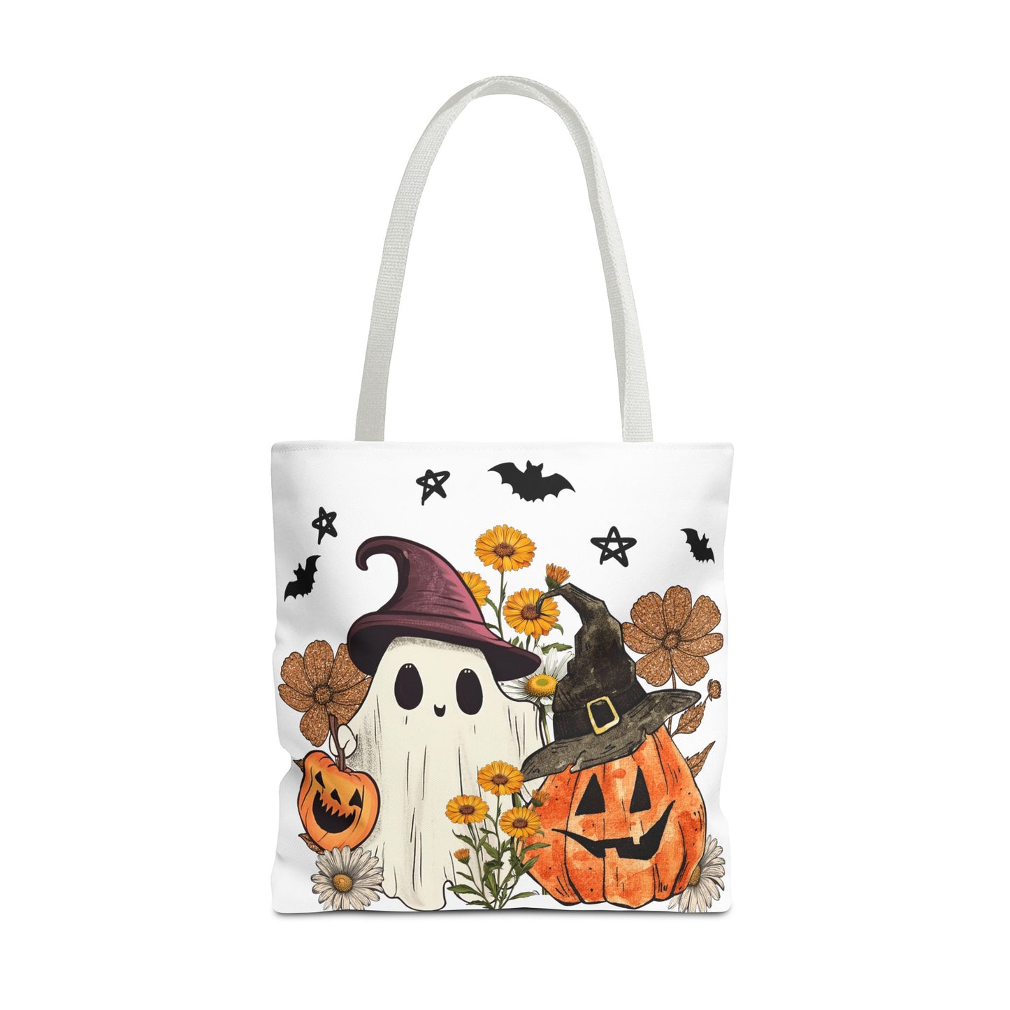🎃 Ghost & Pumpkin Floral Tote Bag – Whimsical Halloween Charm 👻👜
