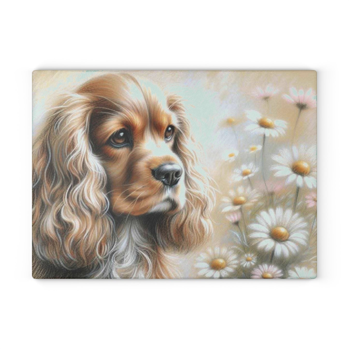 🌼 Golden Cocker Spaniel Cutting Board – Sweet Gaze & Daisy Daydreams for Your Kitchen