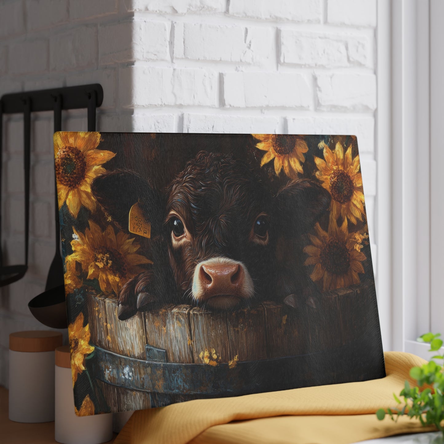 🌻🐄 Rustic Sunflower Calf Cutting Board – Farmhouse Charm Meets Country Elegance 🌾✨
