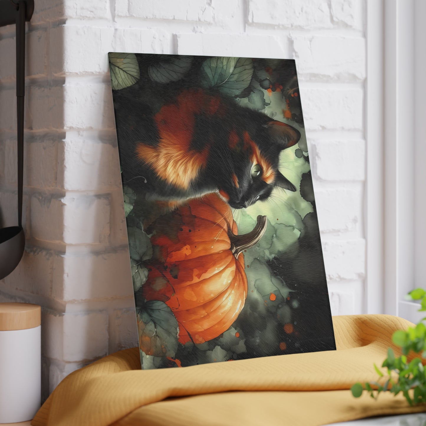 ๐ค๐ Spooky Black Cat & Pumpkin Cutting Board โ Haunted Elegance for Your Kitchen ๐๐ค