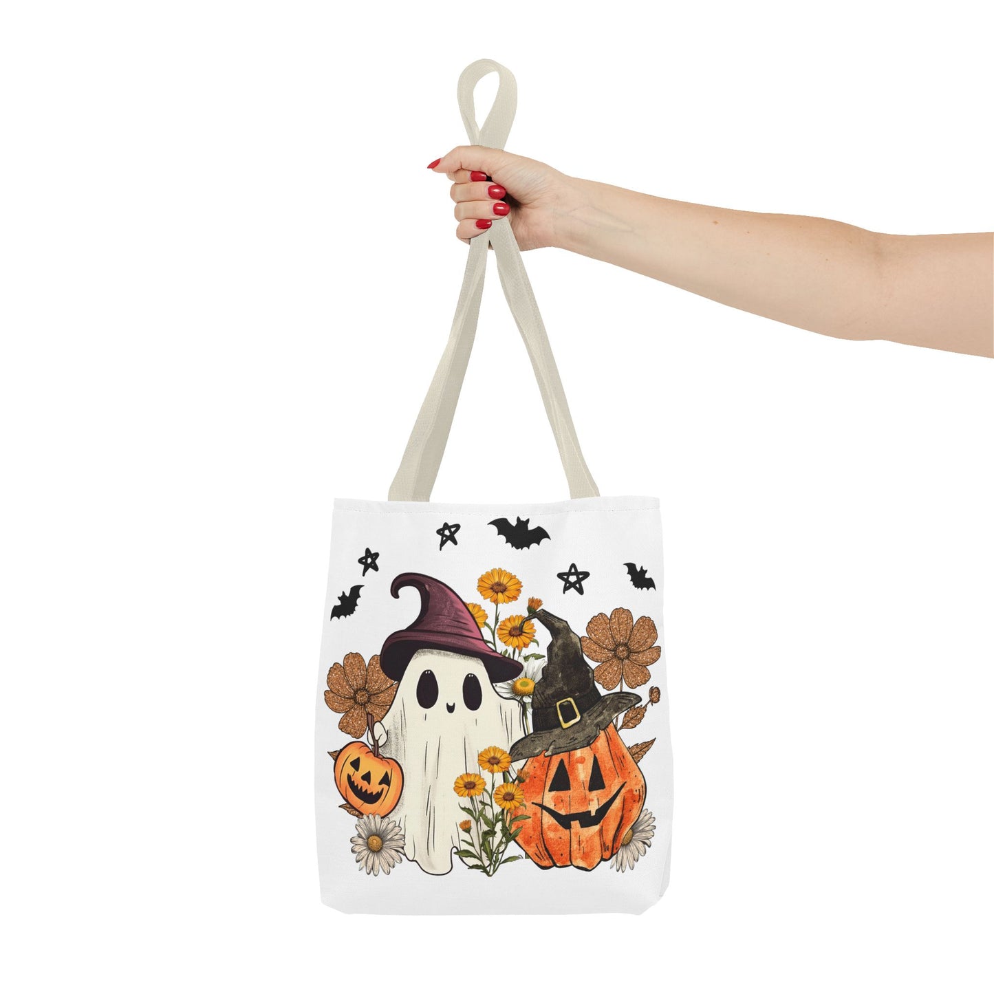 🎃 Ghost & Pumpkin Floral Tote Bag – Whimsical Halloween Charm 👻👜