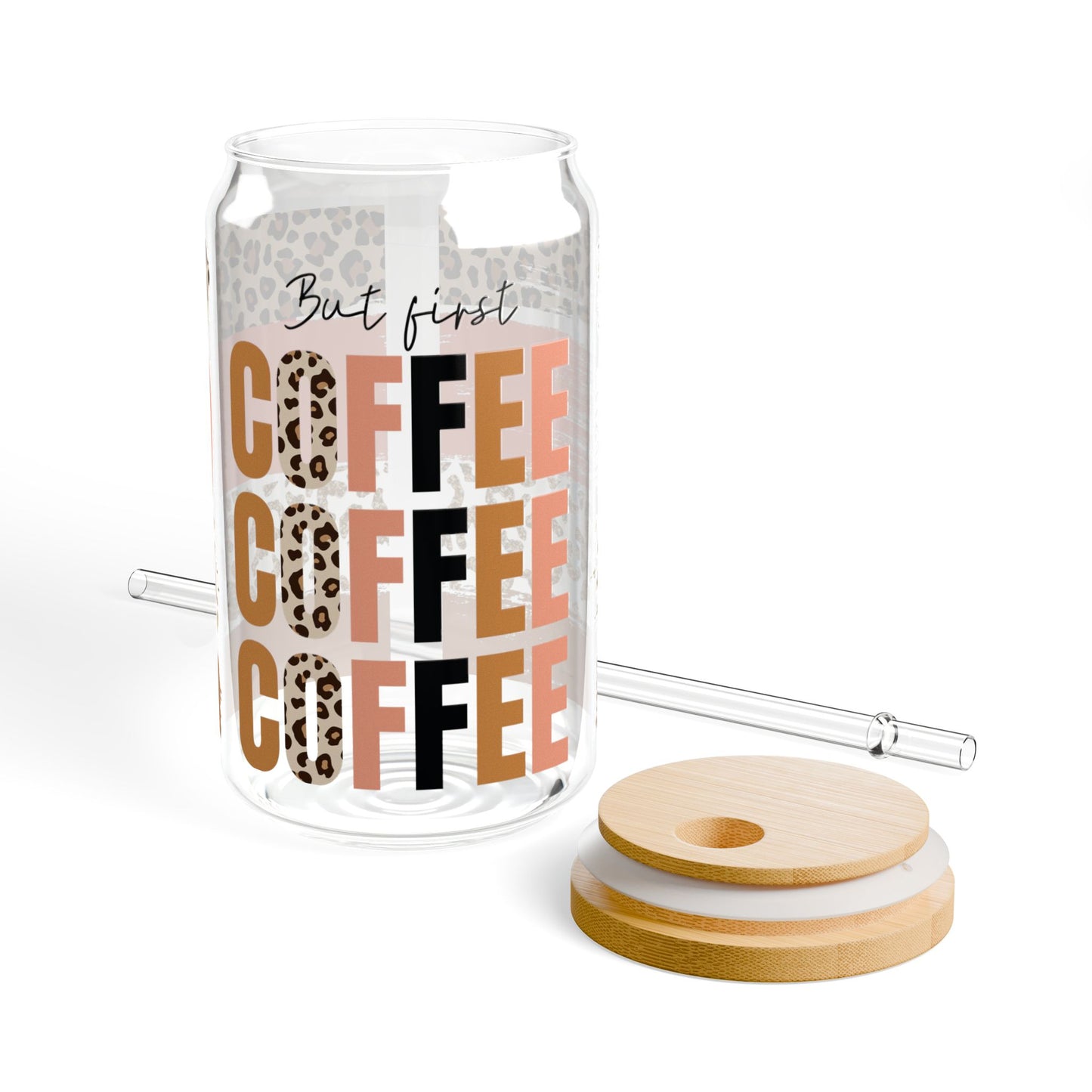 ☕🐆 But First, Coffee Sipper Glass – Bold Brews & Wild Mornings 🧡