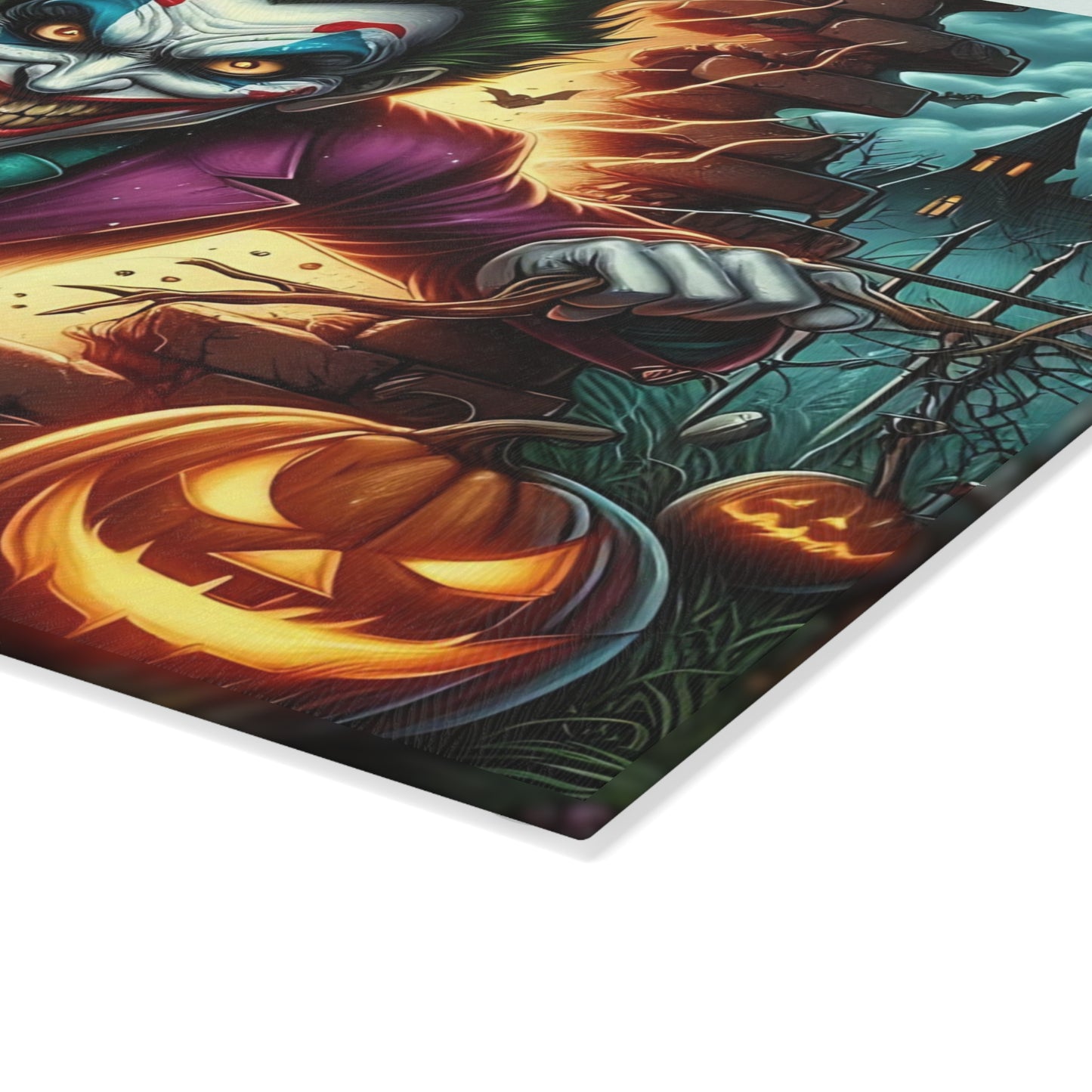 🎃 Sinister Clown Explosion Cutting Board – Halloween Mayhem with Pumpkins, Lightning & Haunted Vibes 💥💀