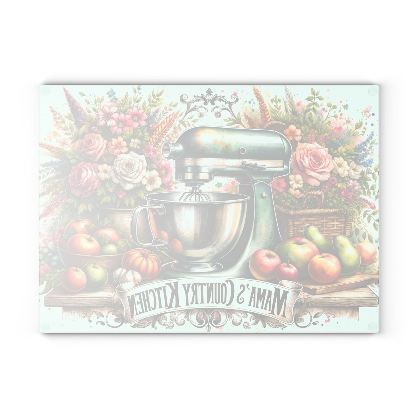 Tabla de cortar de cocina campestre de mamá: dije vintage para batidora con estilo floral campestre