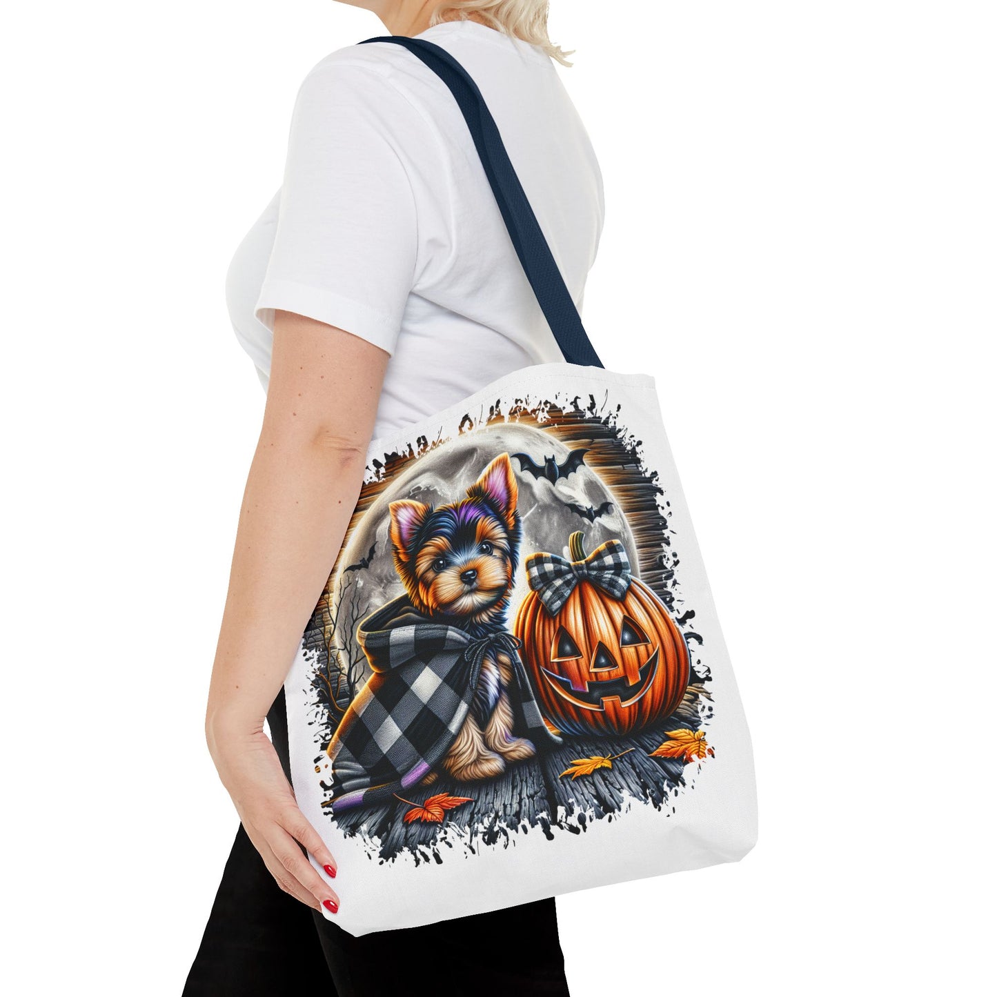 ๐ Yorkie Halloween Tote Bag โ Spooky Cute & Plaid Perfect ๐พ๐ค๐