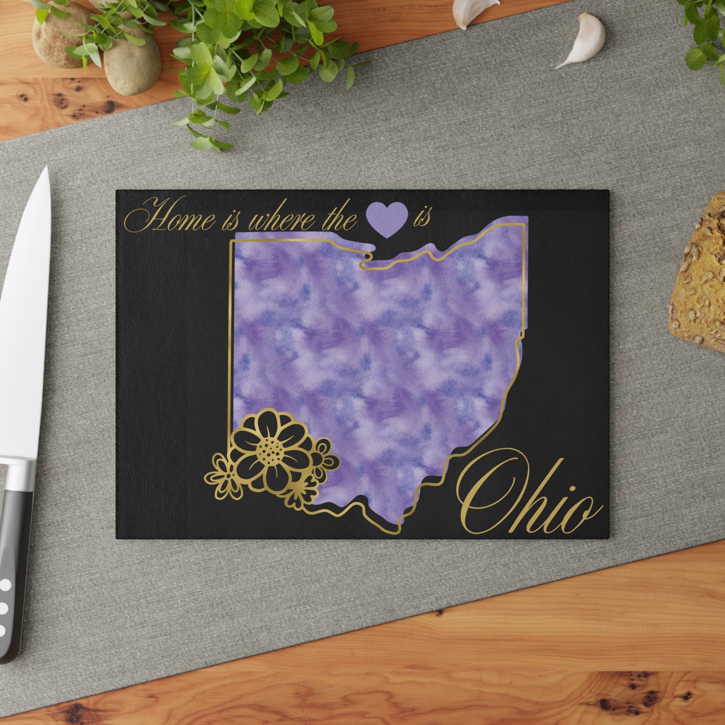 💜 Ohio State Cutting Board – Soft Purple Pride with Floral Heart Elegance