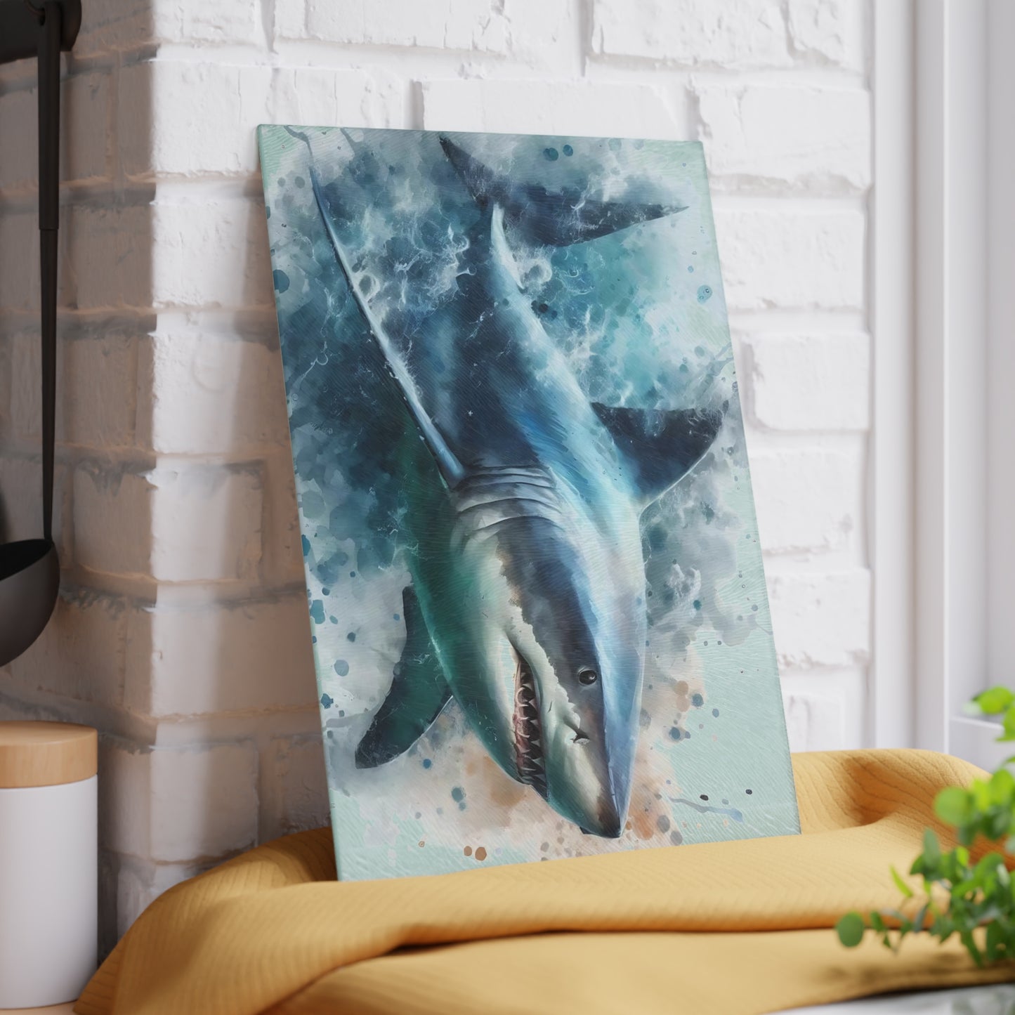 Shark kitchen decor, ocean theme cutting board, shark gift idea, shark lover gift, shark-themed gift, unique cutting board