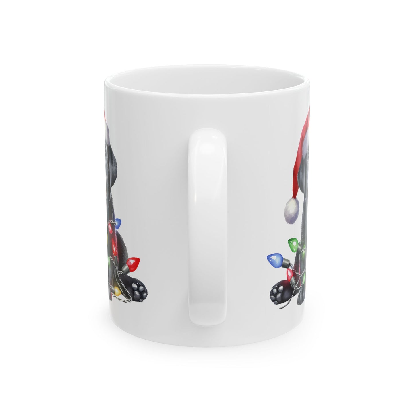 🎄 Labrador Puppy Christmas Mug – Santa Hat & Holiday Lights Cheer 🐾