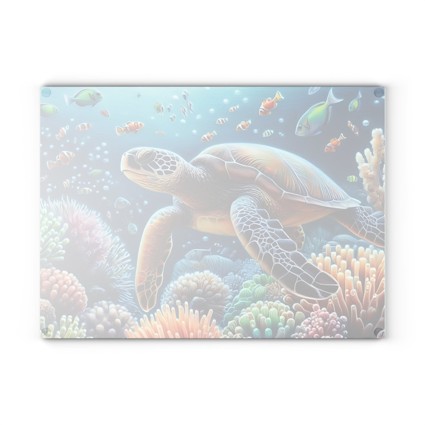 Tabla de cortar con diseño de tortuga marina y arrecife de coral: belleza oceánica serena para tu cocina