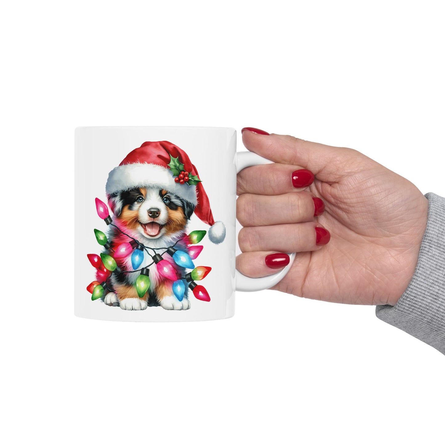 🎅 Australian Shepherd Christmas Mug – Santa Paws with Holiday Sparkle 🌟