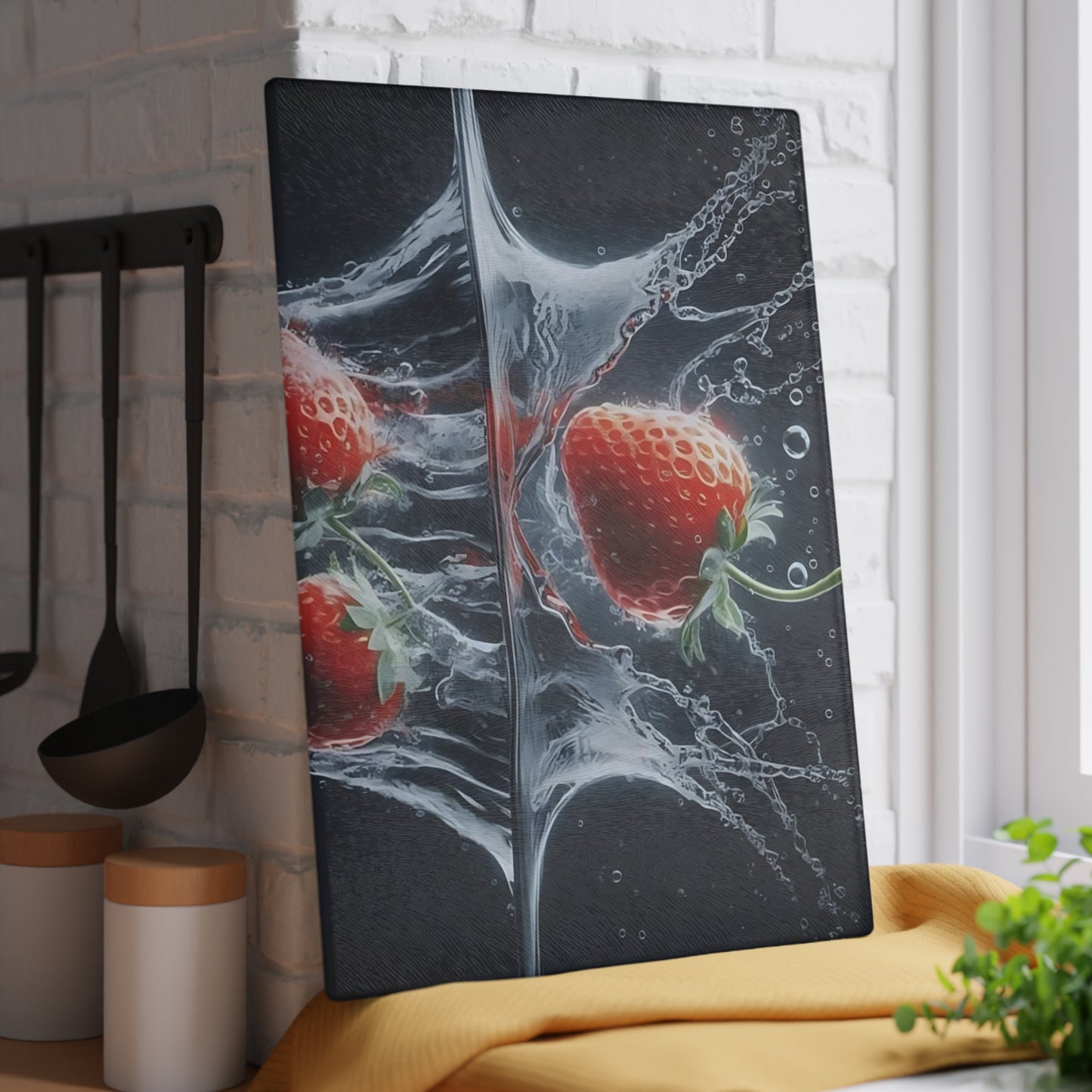 🍓 Strawberry Splash Glass Cutting Board – Bold Berry Pop for Your Kitchen