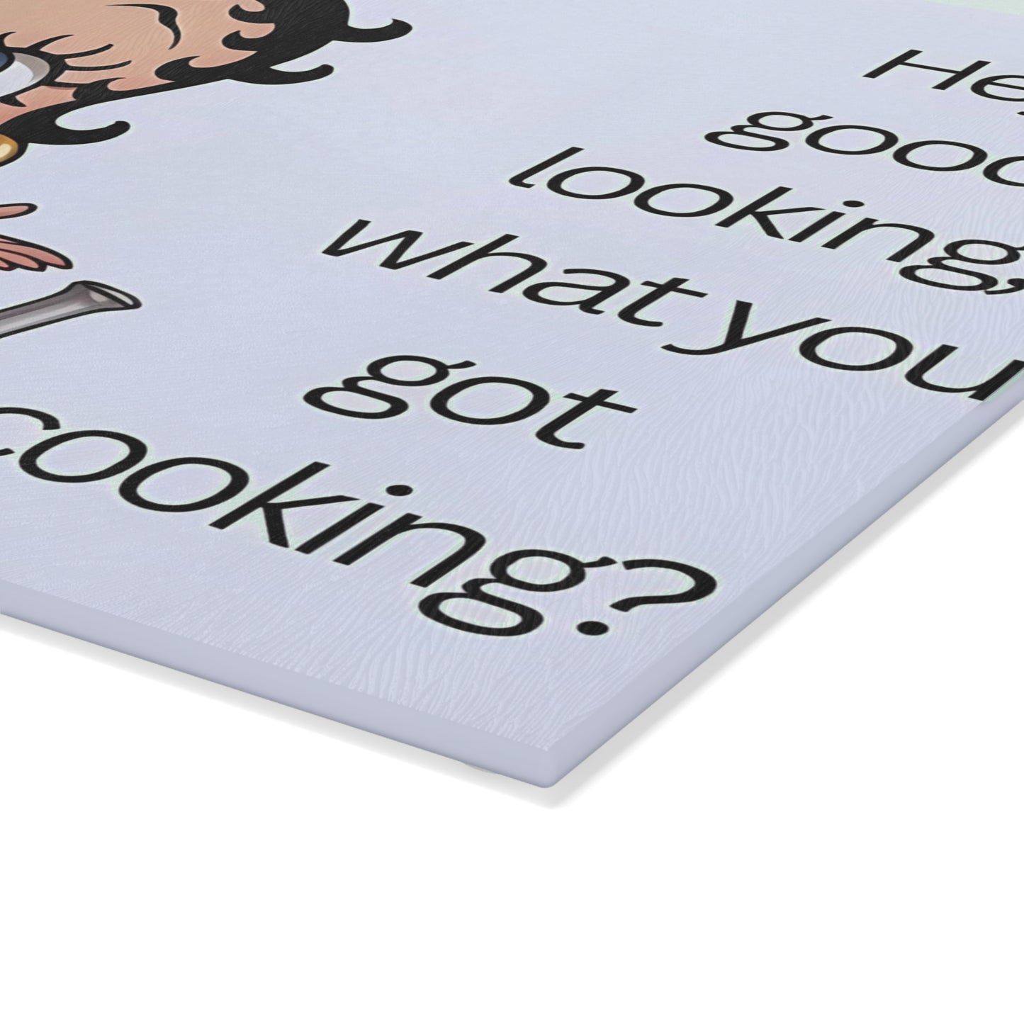 👩🍳 Retro Chef Girl Glass Cutting Board – “Hey Good Looking, What You Got Cooking?”