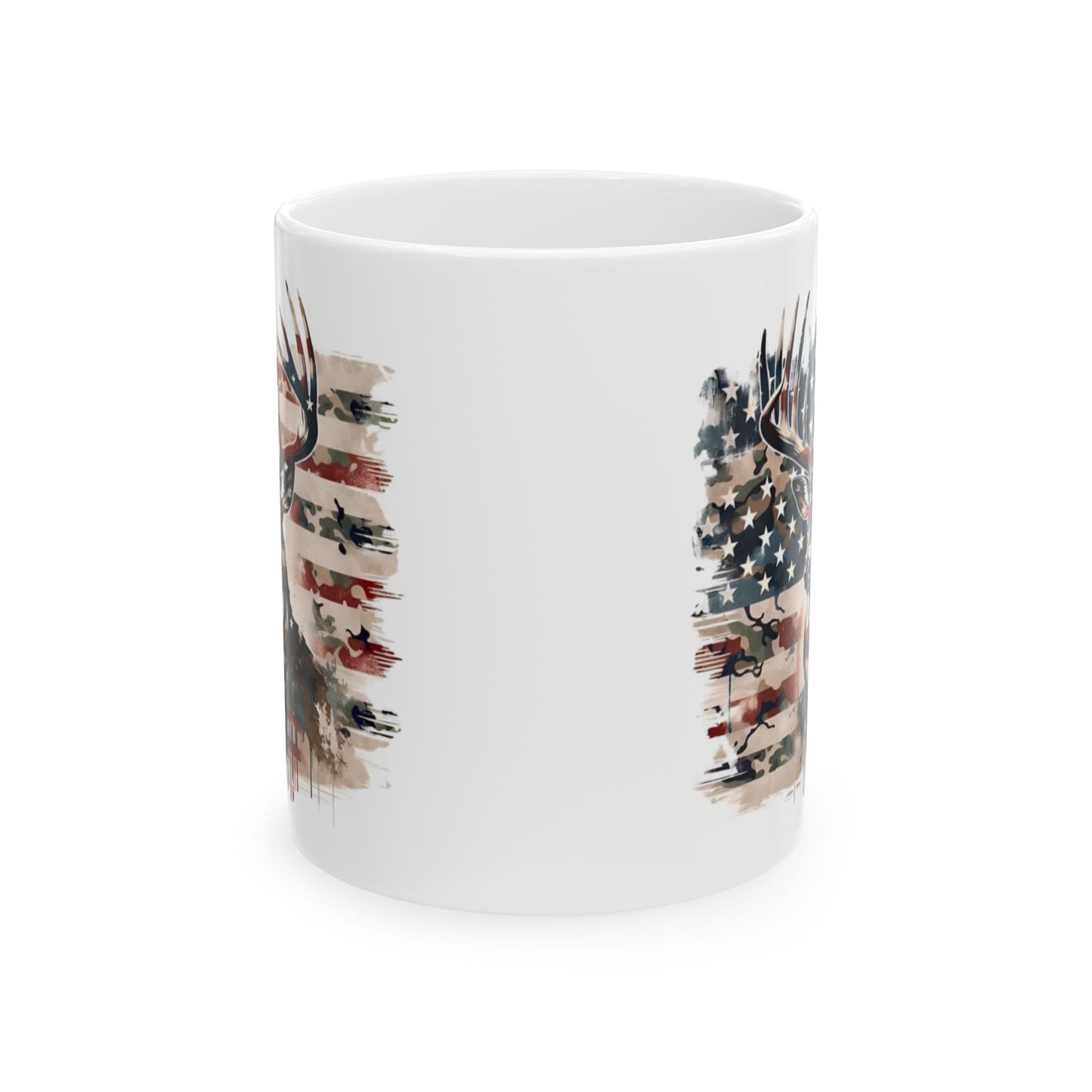 🦌USA Camo Flag Buck – Patriotic Hunting Coffee Mug (11oz & 15oz)